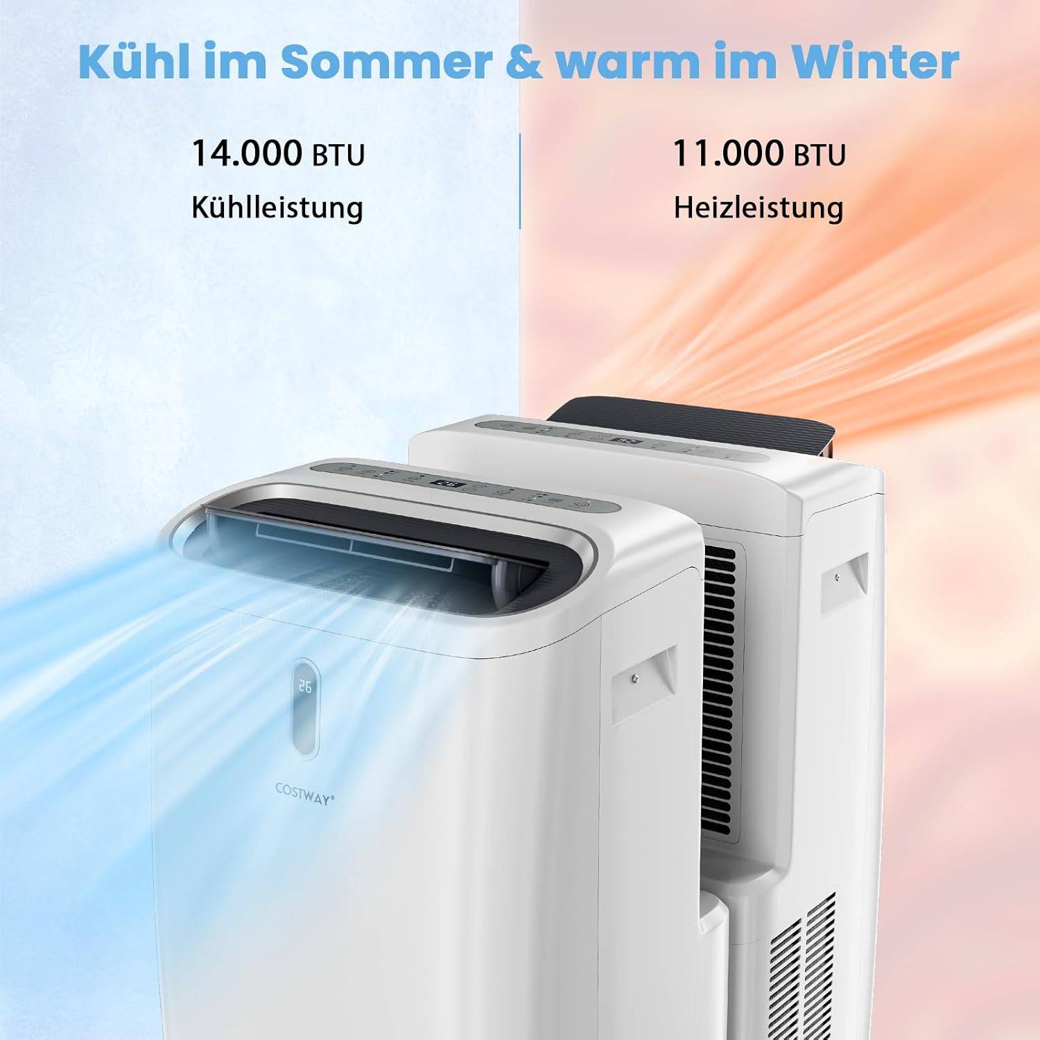 COSTWAY Klimaanlage mobil 14000BTU, Klimagerät mit Abluftschlauch, 5 in 1 Kühlen & Heizen & Entfeuchten & Belüften & Schlafmodus für Räume bis zu 135 m³, Fernbedienung/App, 24H Timer, 4100W, ≤57dB
