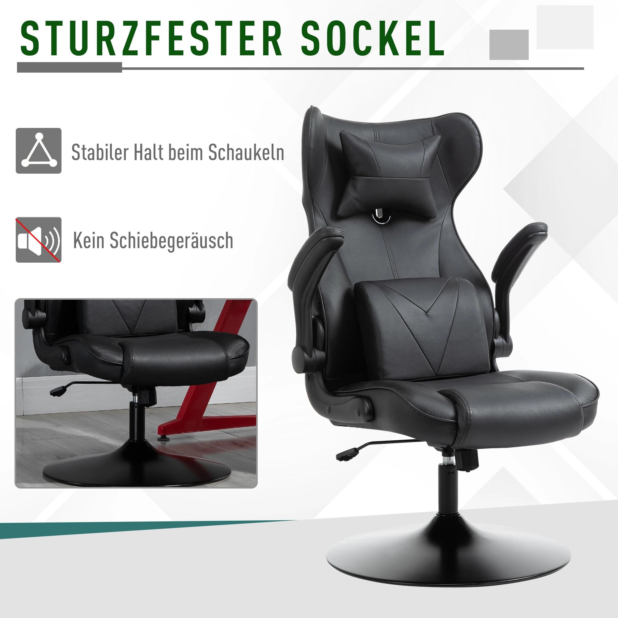 Vinsetto gamestoel ergonomische computerstoel bureaustoel bureaustoel met schommelfunctie en lendenkussen bureaustoel in hoogte verstelbaar, gepolsterde metalen zitting, zwart 67x75x112 cm