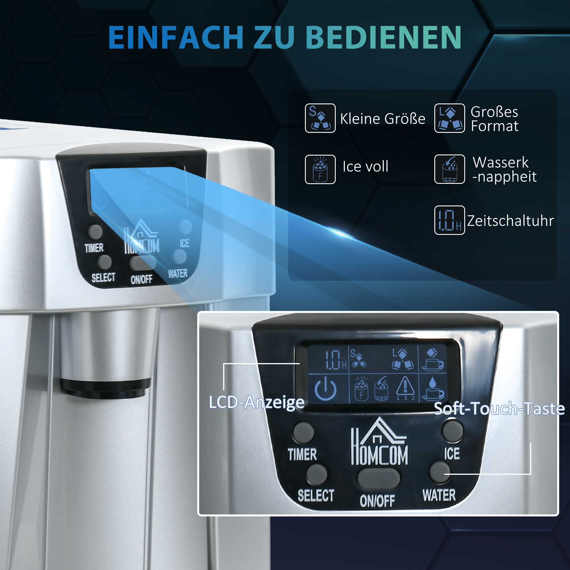 IJsblokjesmachine IJsblokjesmaker Ice-Maker, Timerfunctie, 25,2 cm x 38,9 cm x 36,3 cm, Zilver