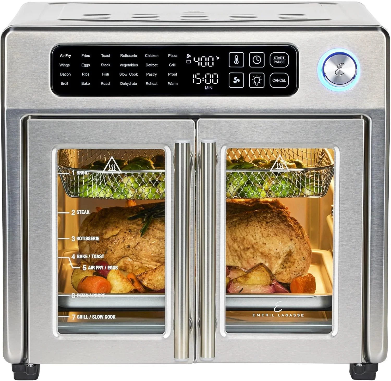 Emeril Lagasse Extra Large French Door Air Fryer Toaster Oven Combo. 24 Cooking Functions
