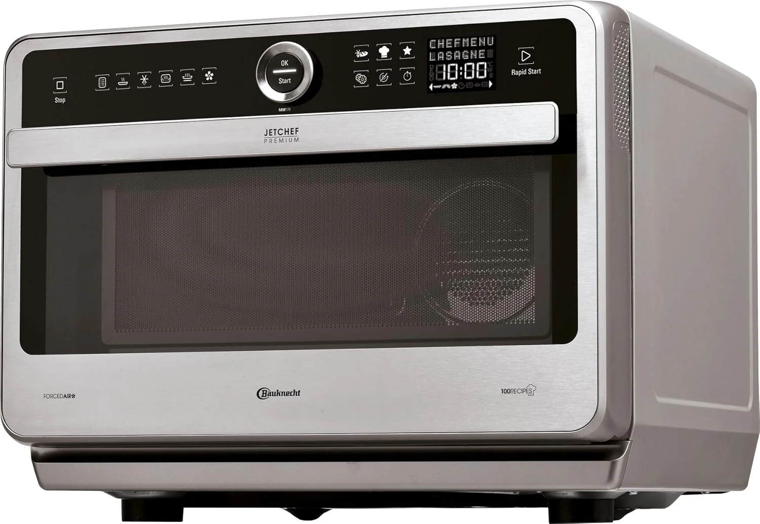 Bauknecht Jet Chef MW 179 IN Rvs 5-in-1 Multifunctionele Magnetron/ 1000 W/ 33 L Gaarruimte/Hete lucht 1500 Watt/ Kwartsgrill 1200 W/DualCrisp/ Stoomkoken/Smelt- en Snelontdooifunctie