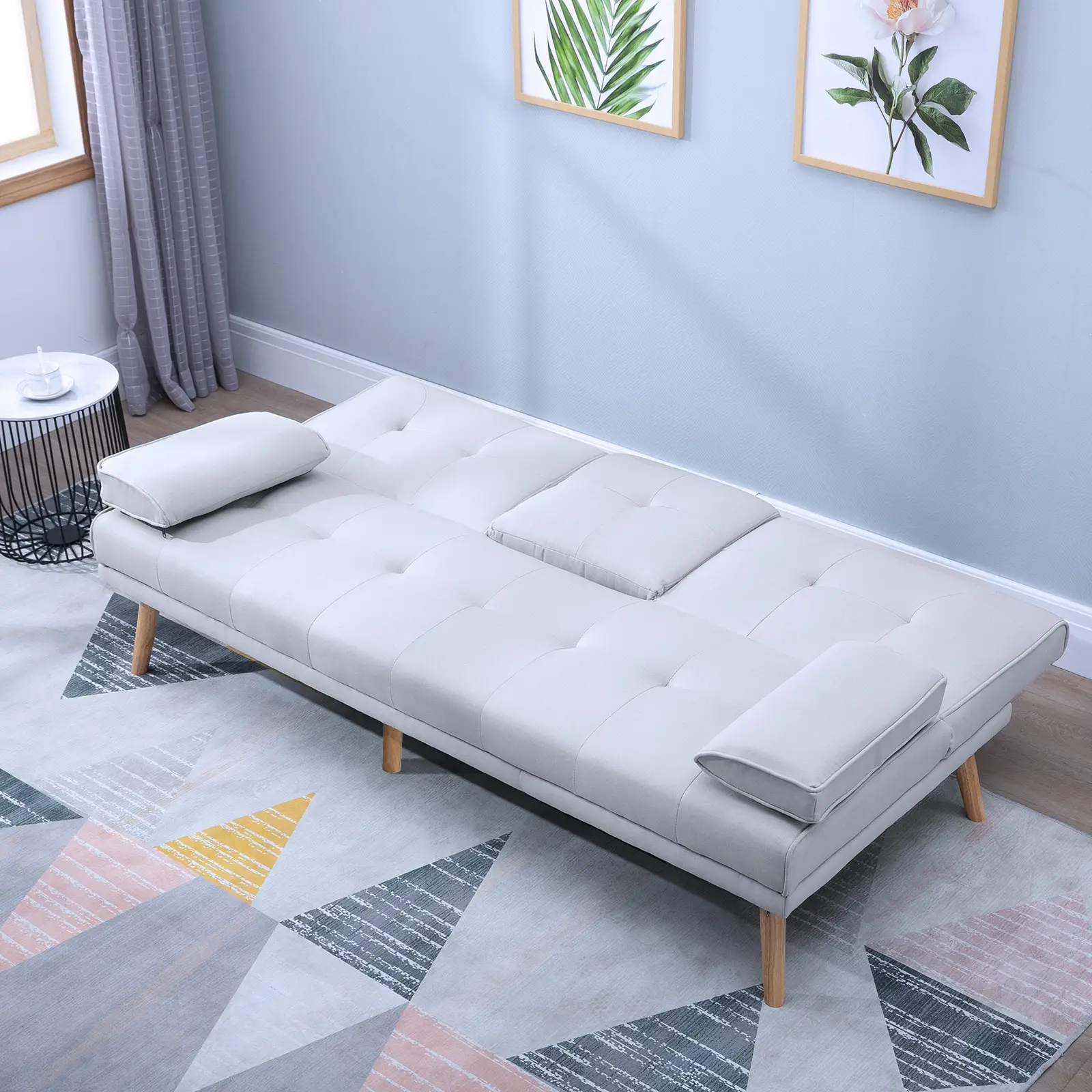 HOMCOM Schlafsofa 3-Sitzer mit verstellbarer Rückenlehne & Tisch hellgrau