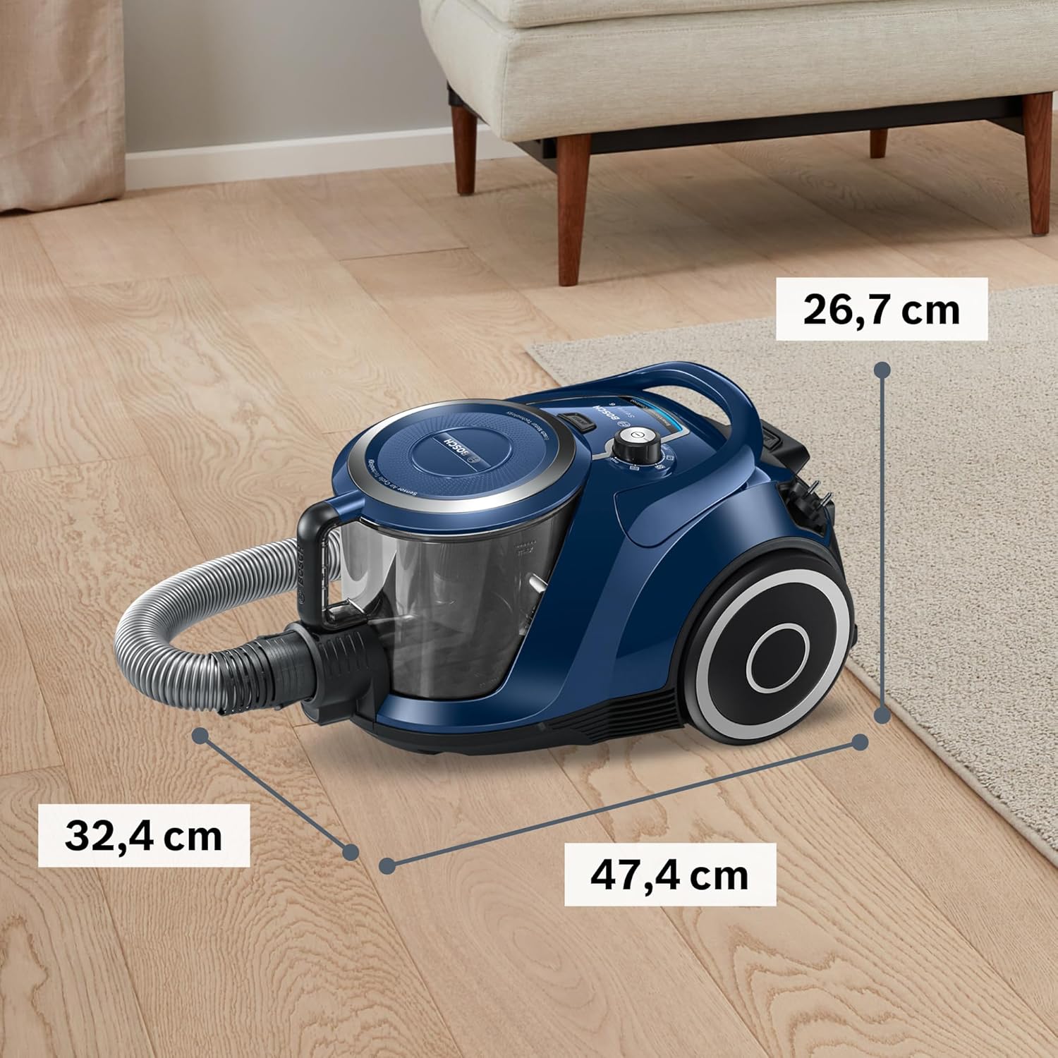Bosch Staubsauger beutellos Serie 6 BGC41X36, Bodenstaubsauger, ideal für Allergiker, Hygiene-Filter, Bodendüse für Parkett, Teppich, Fliesen, Starke Saugleistung, leise, 700 W, blau