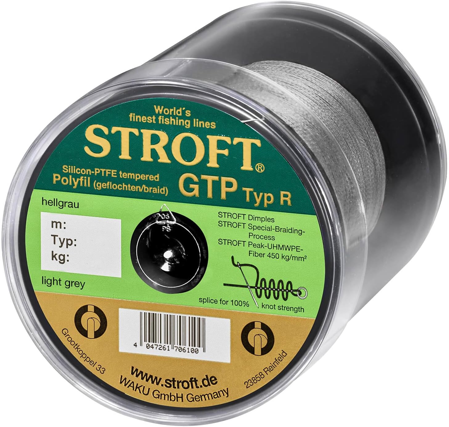 Schnur STROFT GTP Typ R geflochtene Angelschnur 600m hell grau 8-fach PE Braid, hohe Tragkraft, extrem abriebfest, rund & fest geflochten, für Spinnfischen & Raubfisch wie Barsch, Zander & Hecht