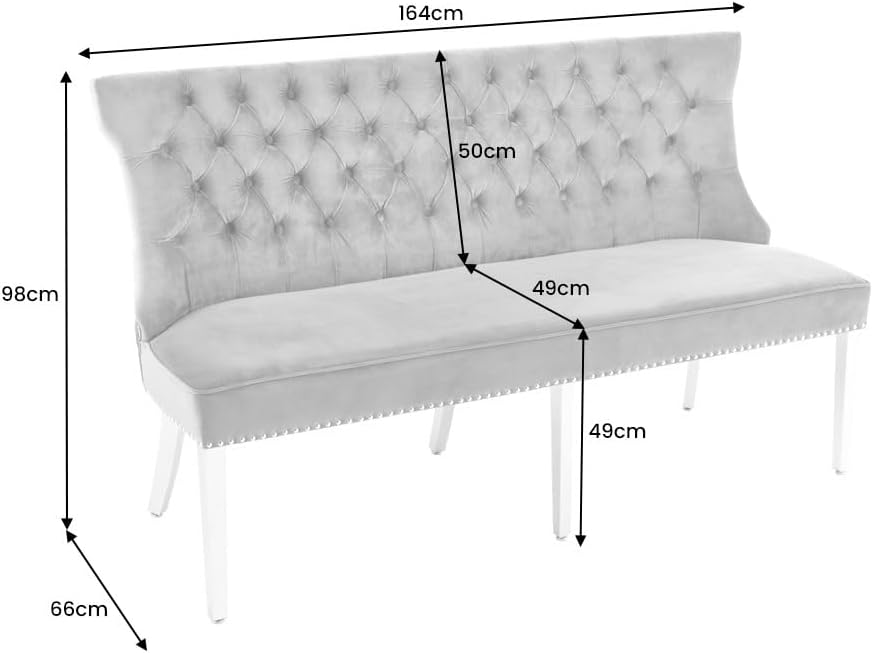 riess-ambiente.de Design Sofabank Castle Deluxe 165cm grau Samt Löwenkopf Chesterfield Barock, Esszimmerbank mit Rückenlehne, Sitbank, Küchenbank, Polsterbank