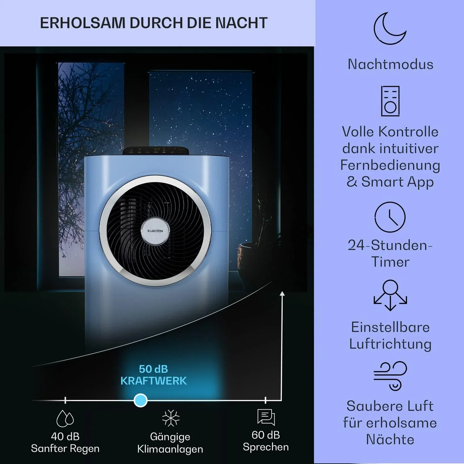 Klarstein Mobile Klimaanlage mit Abluftschlauch, 5-in-1 Klimager?t, Ventilator, Luftentfeuchter, Luftreiniger & Nachtmodus, App-Steuerung, Kleine & Portable, f��r Wohnung & B��ro, 12000 BTU