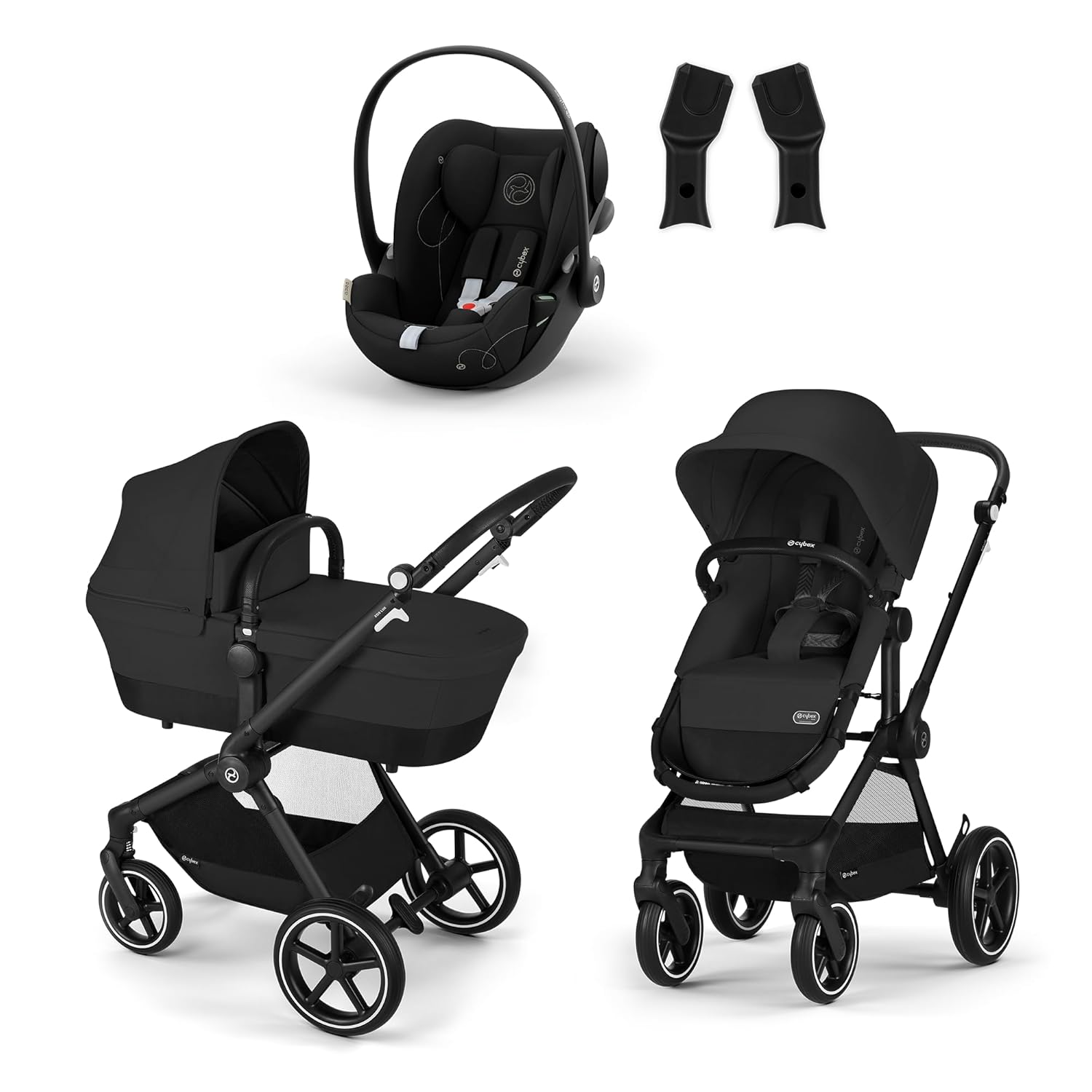 CYBEX Gold Kinderwagen EOS Lux 2-in-1 mit Babyschale Aton B2 i-Size und Babyschalen-Adapter, Reisesystem, Ab Geburt bis 22 kg (ca. 4 Jahre), Moon Black (Schwarz)