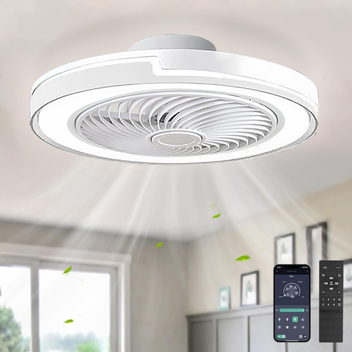 50cm Moderne Ventilateur Plafond Silencieux avec Lumiere, Dimmable LED Plafonnier Ventilateur Lampe avec Telecommande,6 Vitesse du vent,3 Température(3000K-6500K), pour Chambre,Salon,Cuisine,Minuterie