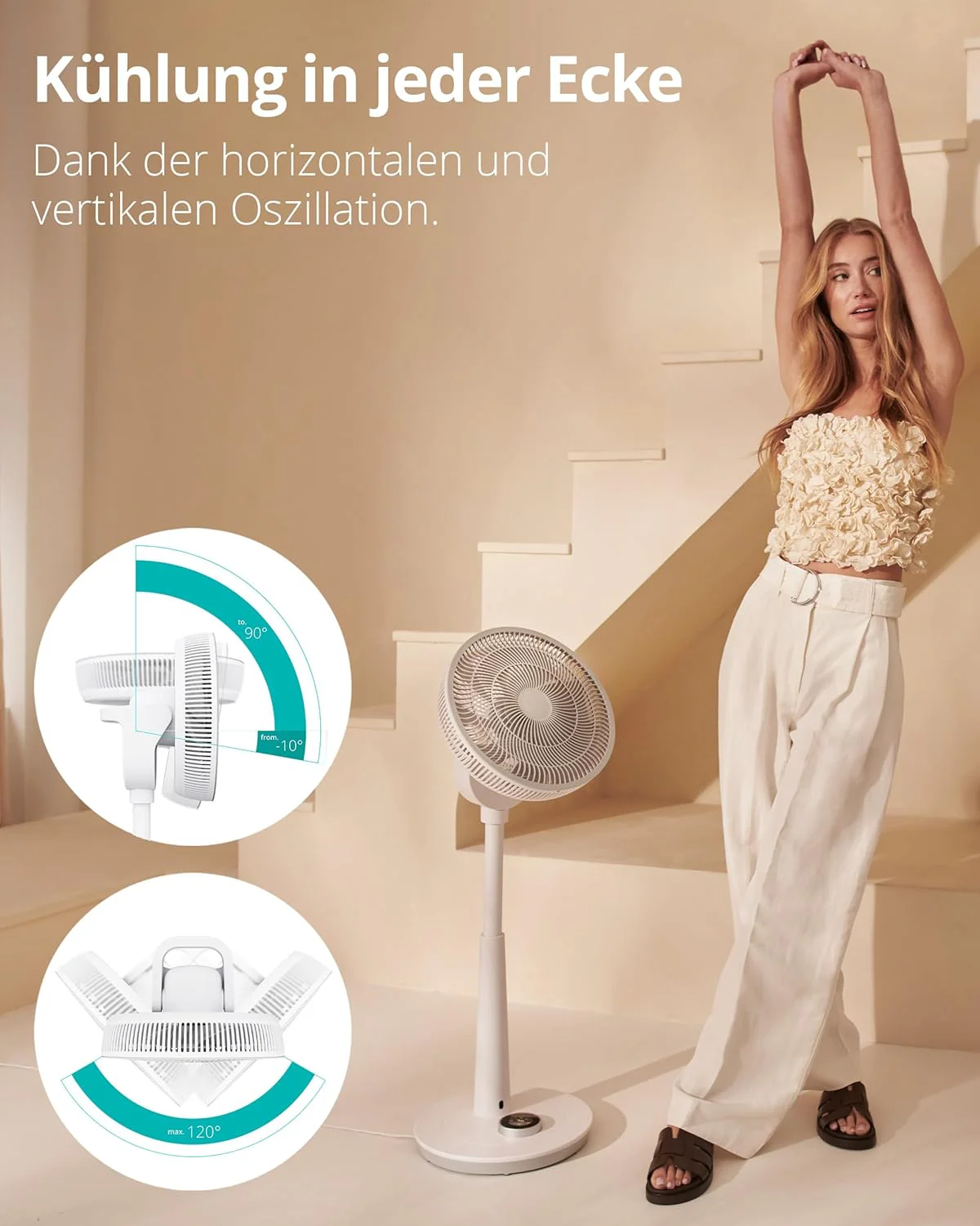 Duux Whisper 2 Statiefventilator Stil - Zuinige DC-motor met 26 snelheden - Ventilator in hoogte verstelbaar (73-95cm) - Horizontale + Verticale oscillatie - Wit
