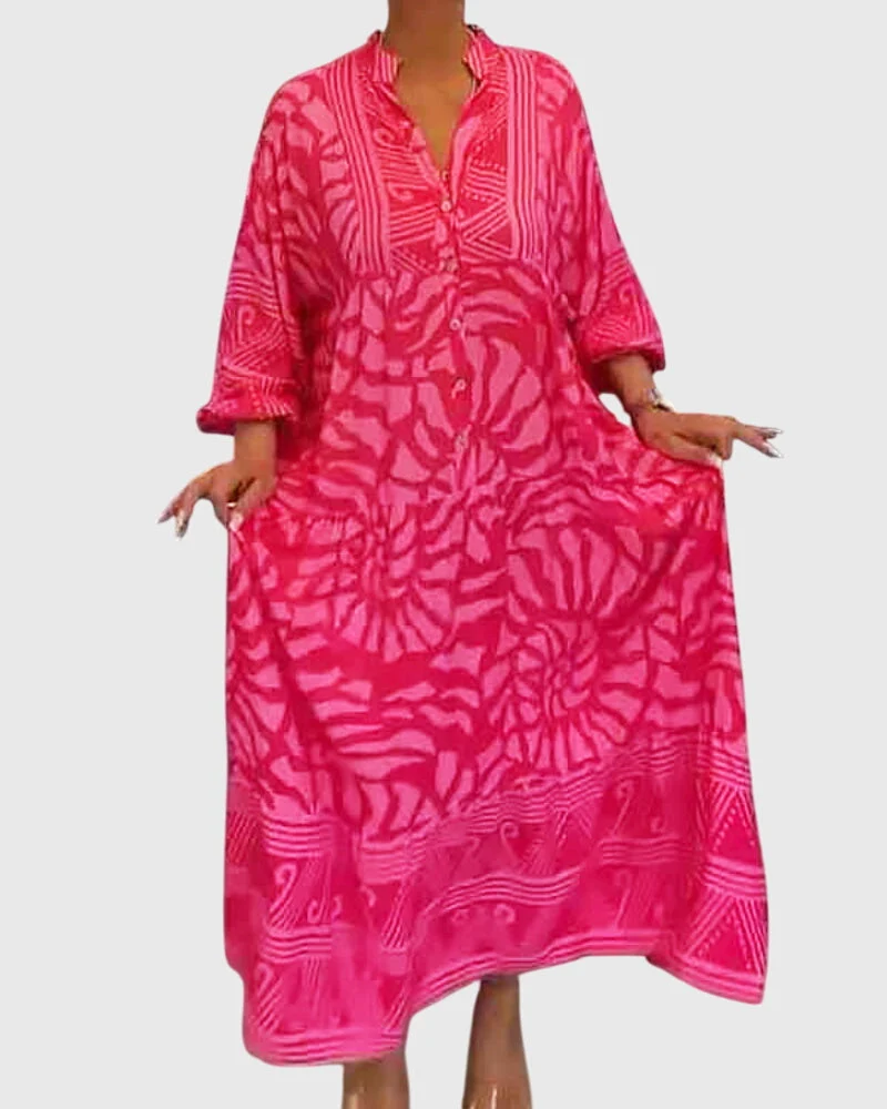 Damen Maxikleid mit V-Ausschnitt und halblangen ?rmeln | Luftiges Sommerkleid mit Print in lockerer Passform f��r den Alltag