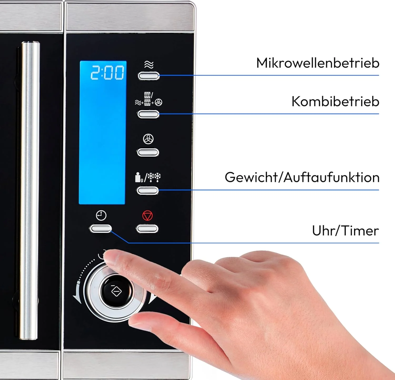 MEDION MD 15501 4 in 1 Mikrowelle mit Grill (25 Liter, 900 Watt, 1100 Watt Grill, 2500 Watt Hei?luft, 10 Automatik-Programme) silber