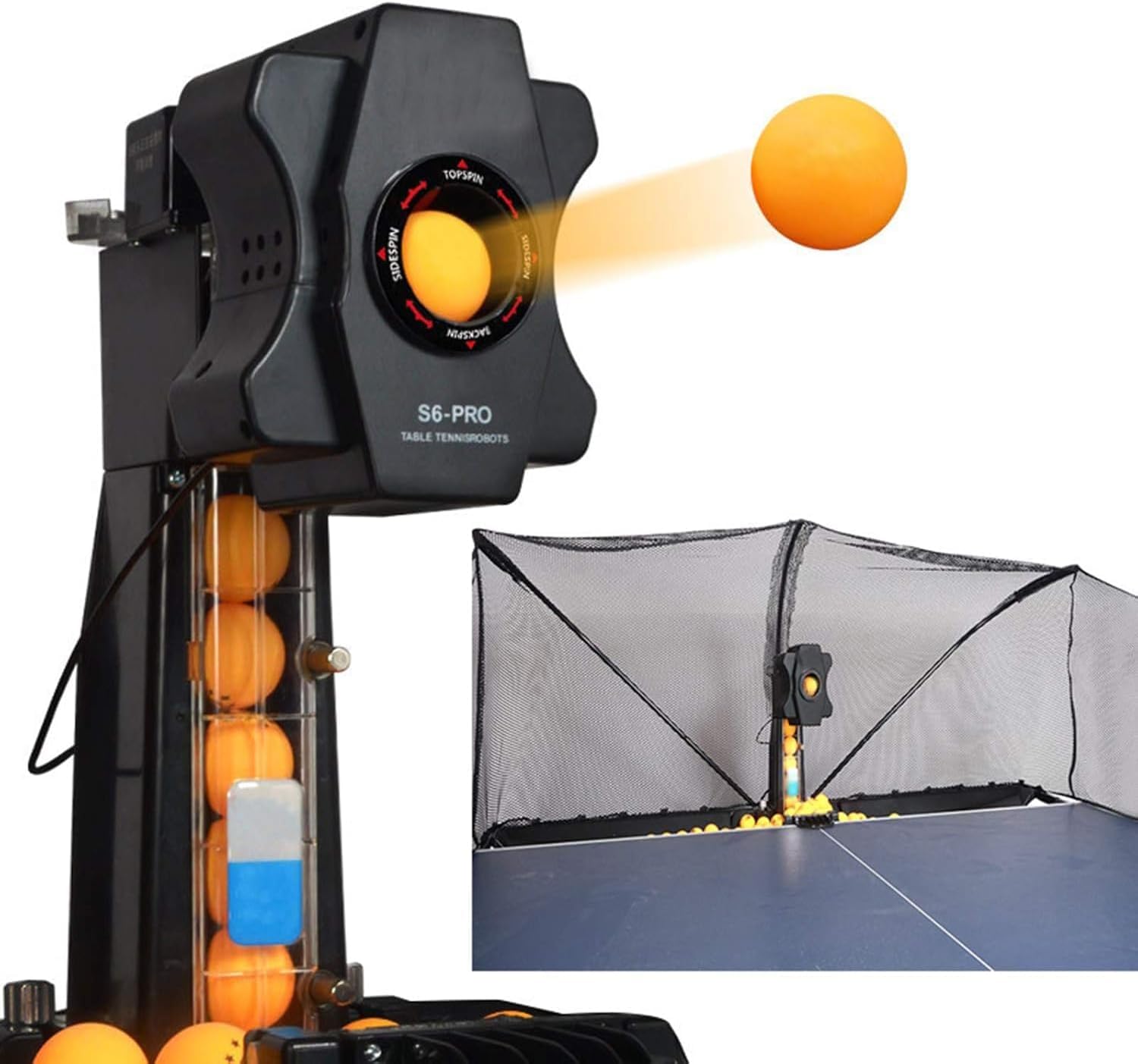 Tischtennis Roboter, Tischtennis Roboter Ballmaschine mit Netz und neun verschiedenen rotierenden Bällen, für das persönliche Training, kein manuelles Ballaufsammeln erforderlich