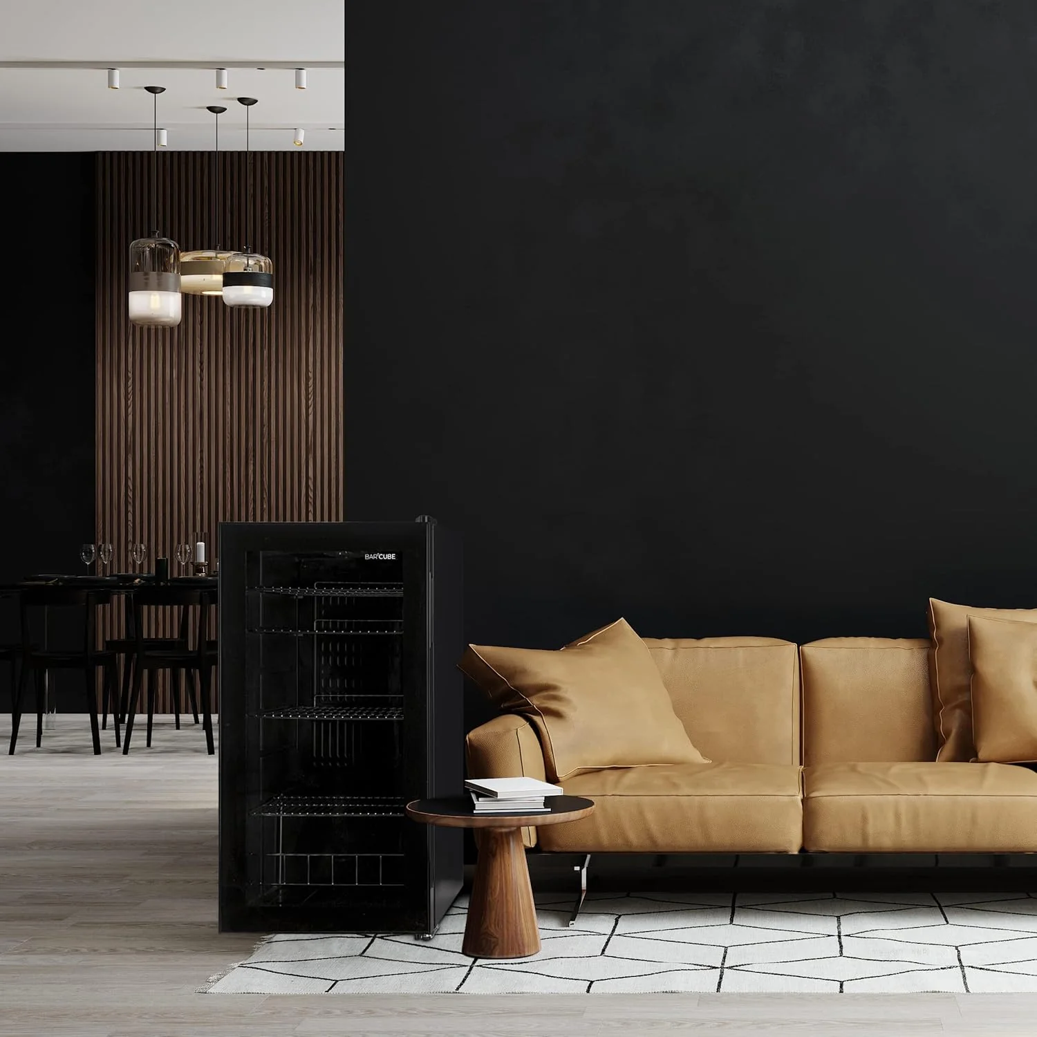 °CUBES Getränkekühlschrank 90L mit Glastür & 4 variablen Ablagen | Kompakter Flaschenkühlschrank, perfekt für zu Hause, Büro, Partys & Gastro | Stilvoller Kühlschrank mit Glastür, schwarz