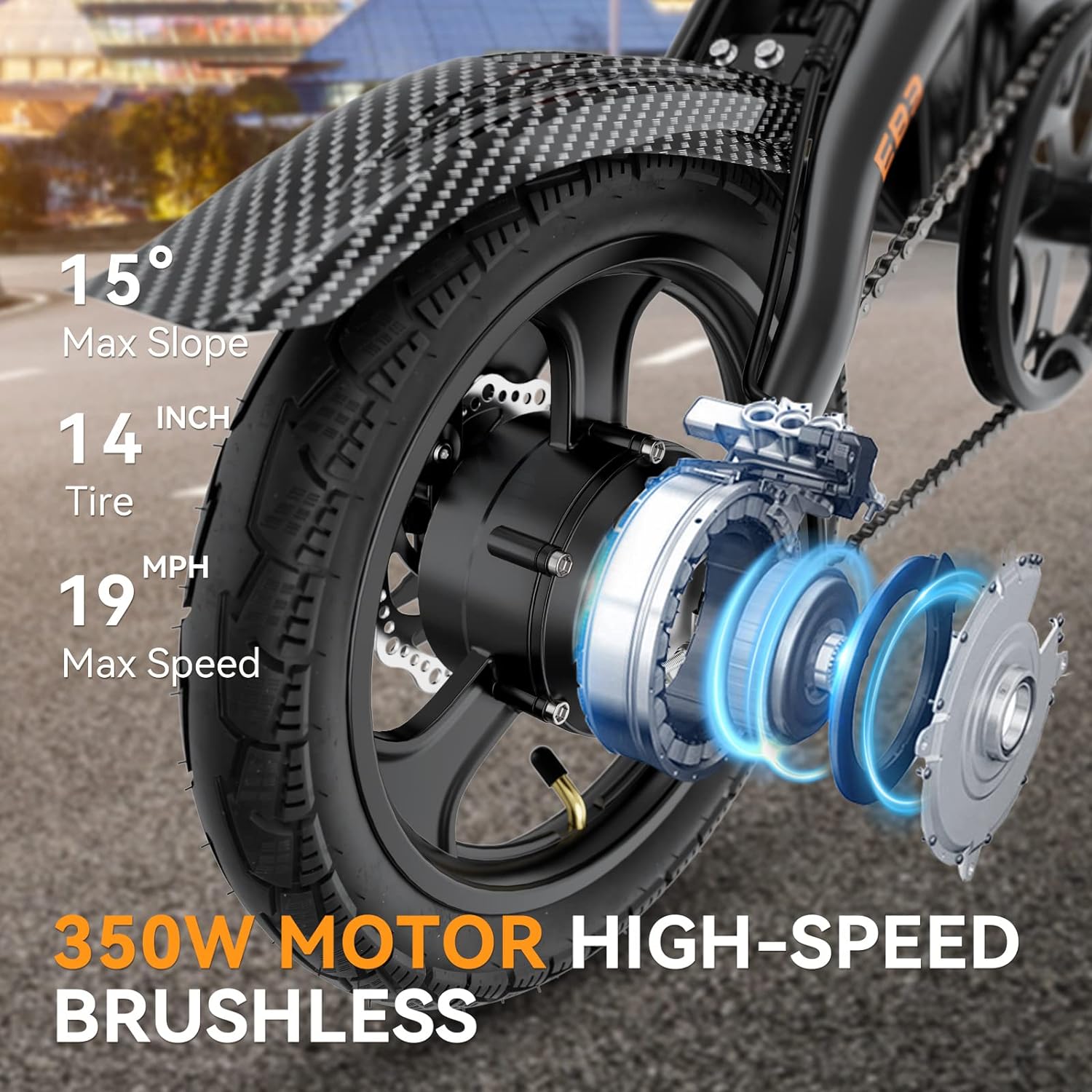 Jasion EB3 Electric Bike Adults 21mph, 500W Peak Motor, 270Wh Battery, Rear Suspension, 3 Levels Assist, 14&prime;&prime; Folding Ebike for Adults and Teens, Complies to UL2849