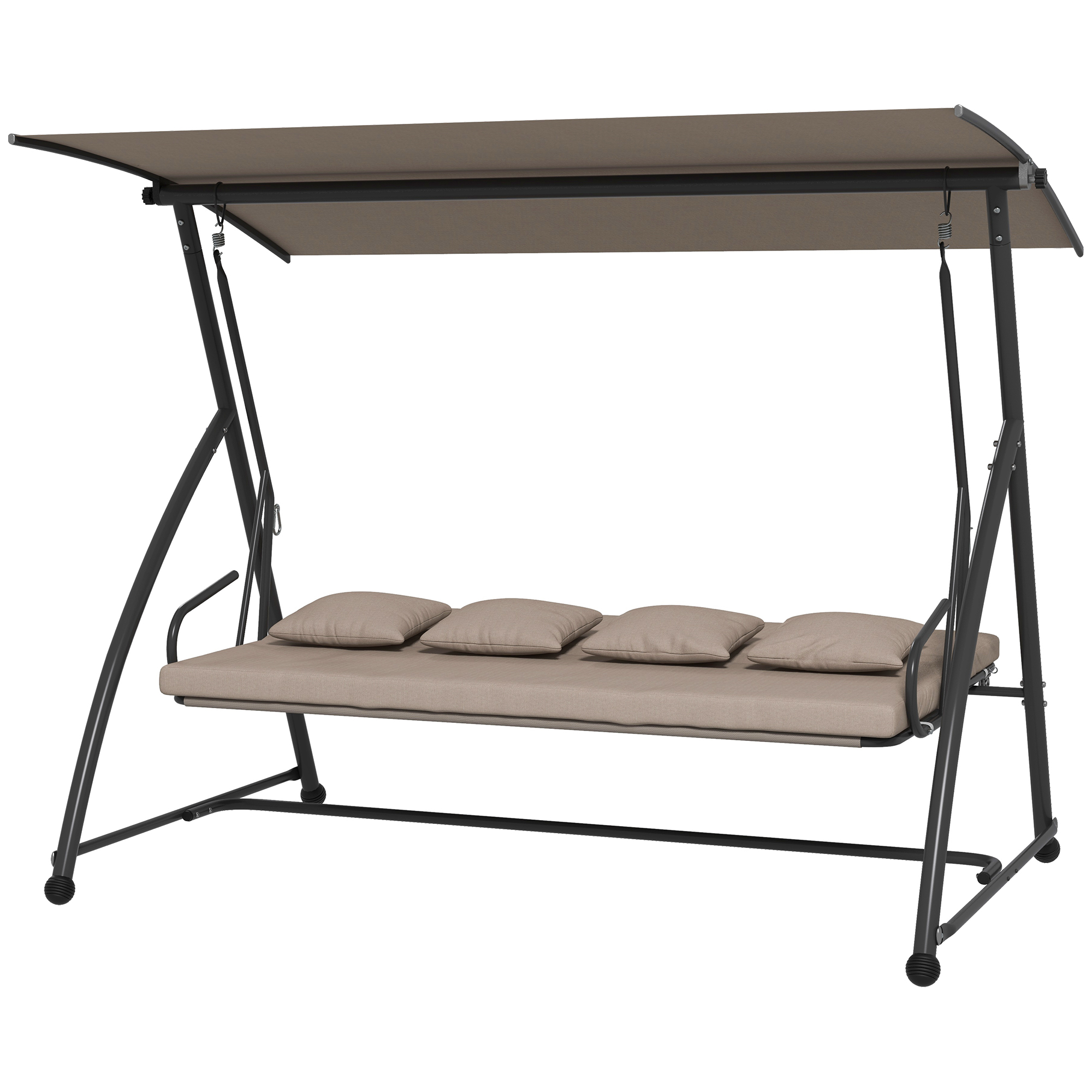 2-in-1 Hollywood schommel met Ligfunctie, 3-zits Tuinschommel van Staal 170x110x153cm, Lichtbruin