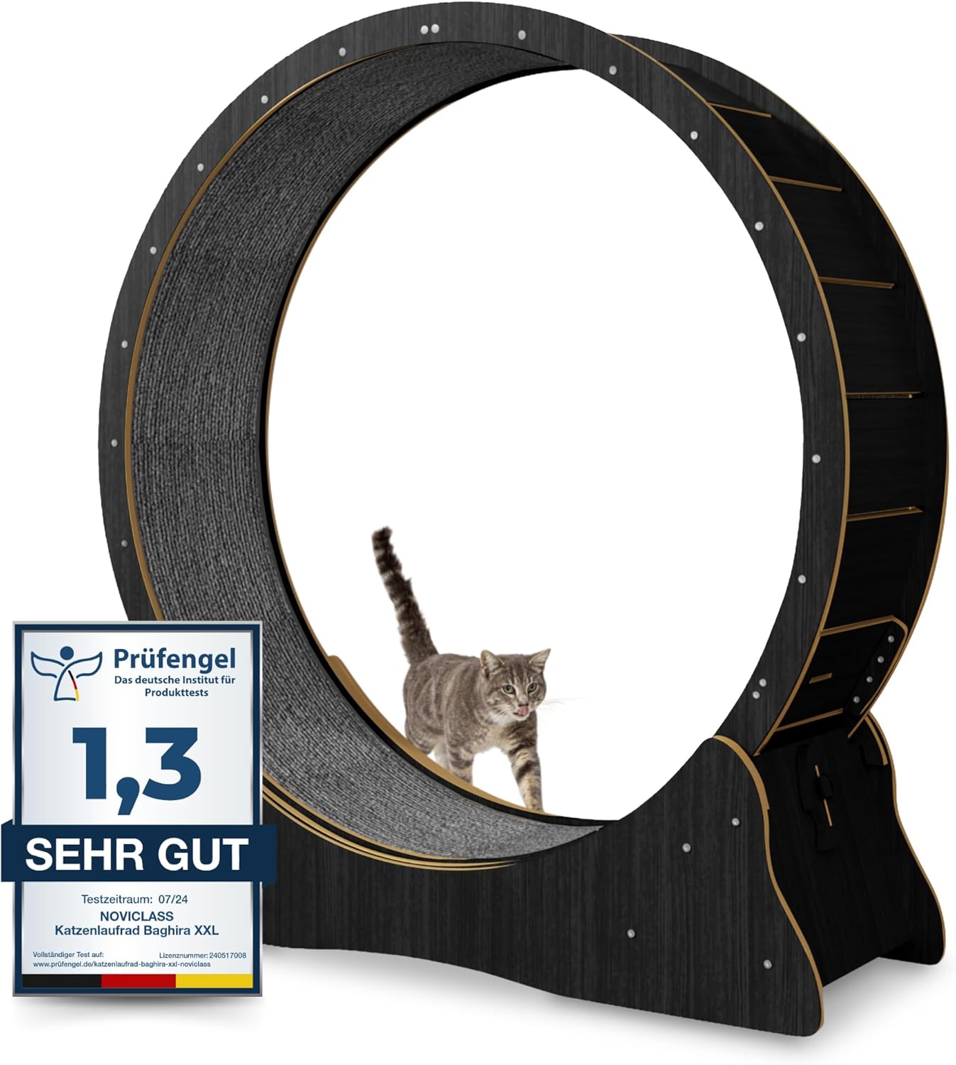 noviclass® Katzenlaufrad Baghira Groß XXL | 132cm Durchmesser Artgerecht für große Katzen | Kratzfest, stabil und leise | Gratis Spielzeug und E-Book | Geprüfte Qualität (Weiß)