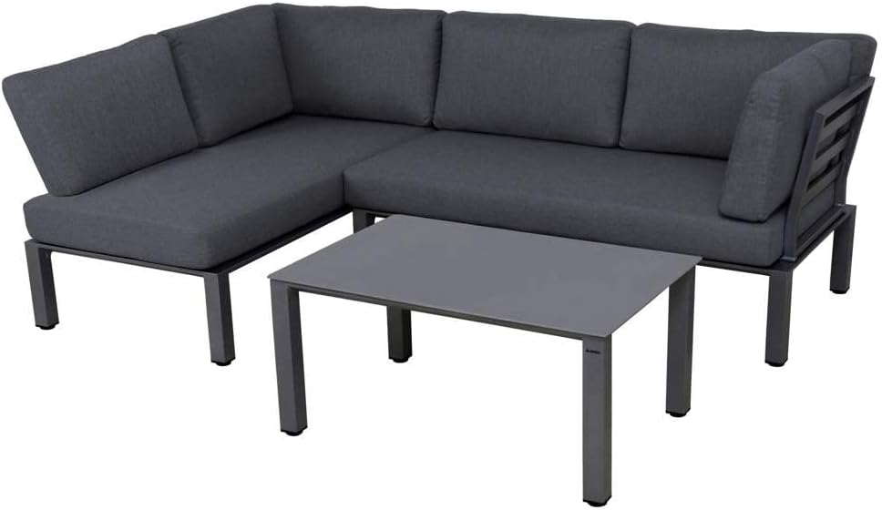 MWH Lounge-Set Widoo mit Tisch - Eisengrau - wetterfestes Gartenmöbelset aus Aluminium - inkl. gemütlichen Kissen