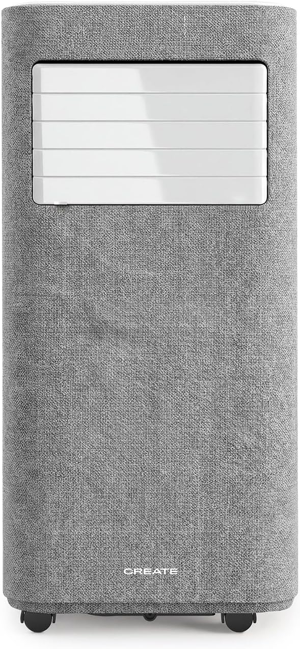 CREATE SILKAIR TEXTILE DUAL CONNECT 9000 / Mobile Klimaanlage 4 in 1 WiFi 9000 BTU mit Wärmepumpe / Mit Absaugset für Schiebe- und Klappfenster, bis 20m², 24L, 1005W