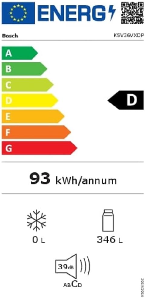 Bosch KSV36VXDP, Frigorífico Serie 4, 186 x 60 cm, 346 L, cajones VitaFresh XXL - Frescura prolongada, Estante para botellas, Estante para botellas, Easy Access Shelfs de cristal, iluminación LED