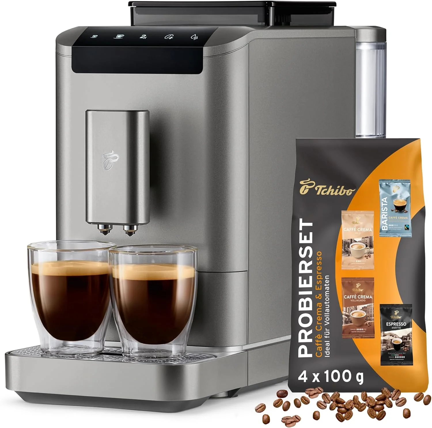Tchibo Kaffeevollautomat Esperto2 Caff�� mit 2-Tassen-Funktion f��r Caff�� Crema und Espresso, Granite Black - INKLUSIVE Kaffeeprobierset GRATIS