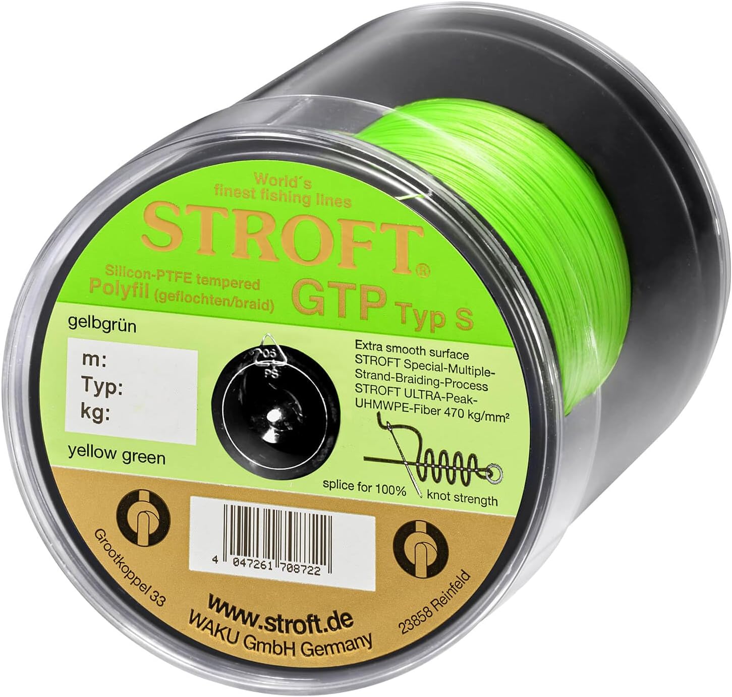 STROFT GTP Typ S Geflochtene Angelschnur 500m Gelbgrün - Ultra Smooth UHMWPE Hochleistungsschnur, extrem glatt, hohe Zugfestigkeit, perfekte Wurfweite & Ablaufeigenschaften für Spinnfischen