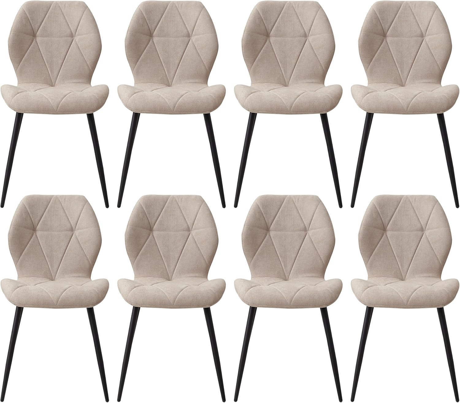 8er-Set Esszimmerstuhl, Küchenstuhl aus Leinen-Diamantgewebe, Gepolsterter Stuhl mit Hochdichtem Rückprallschwamm Gefüllt, Geeignet für Esszimmer, Küche, Wohnzimmer, Schlafzimmer - Beige