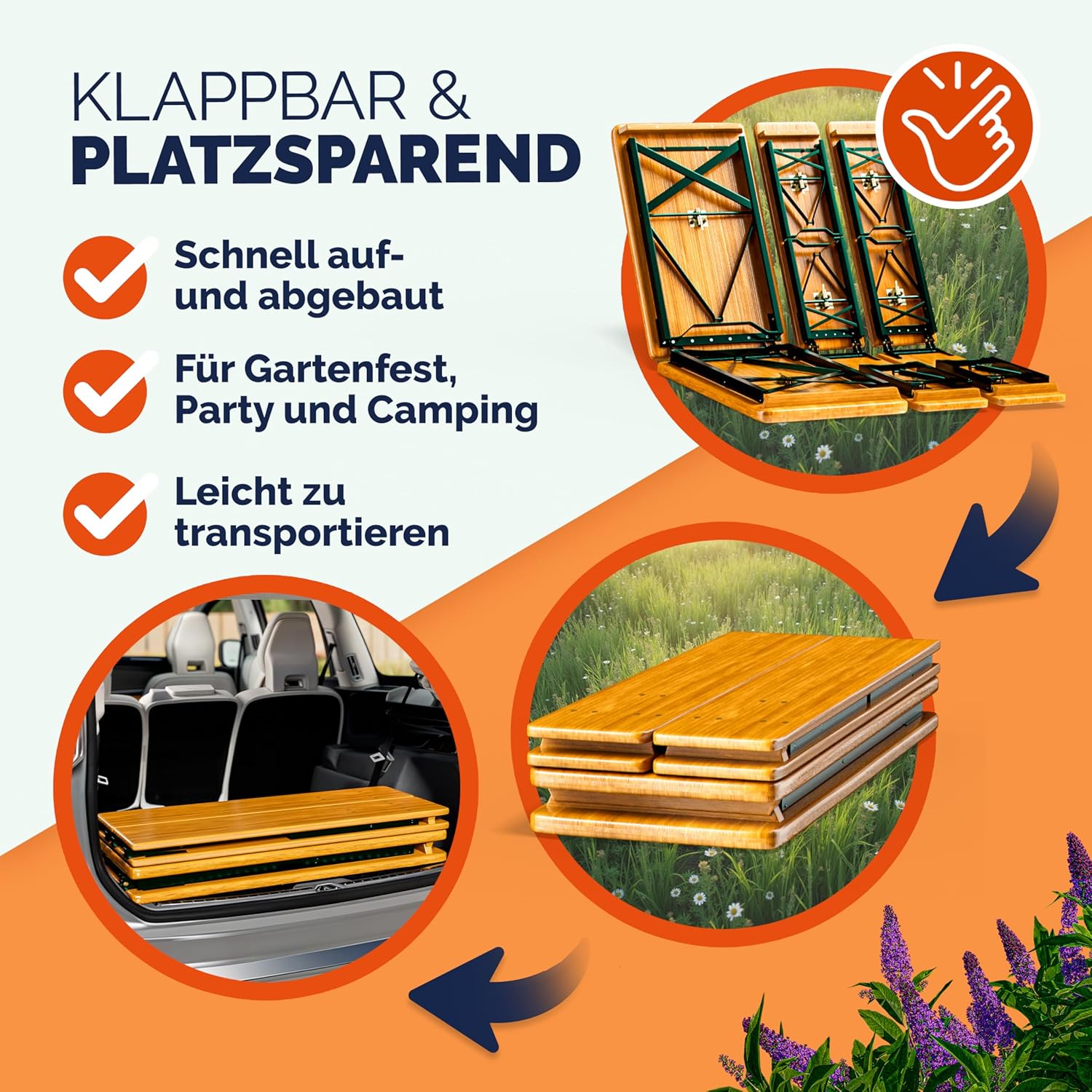 Casaria® Bierzeltgarnitur 220 cm Klappbar Stabil 3 Teilig 2X Bierbank 1x Breiter Tisch Holz Biertischgarnitur Festzeltgarnitur Biergarten Biergarnitur