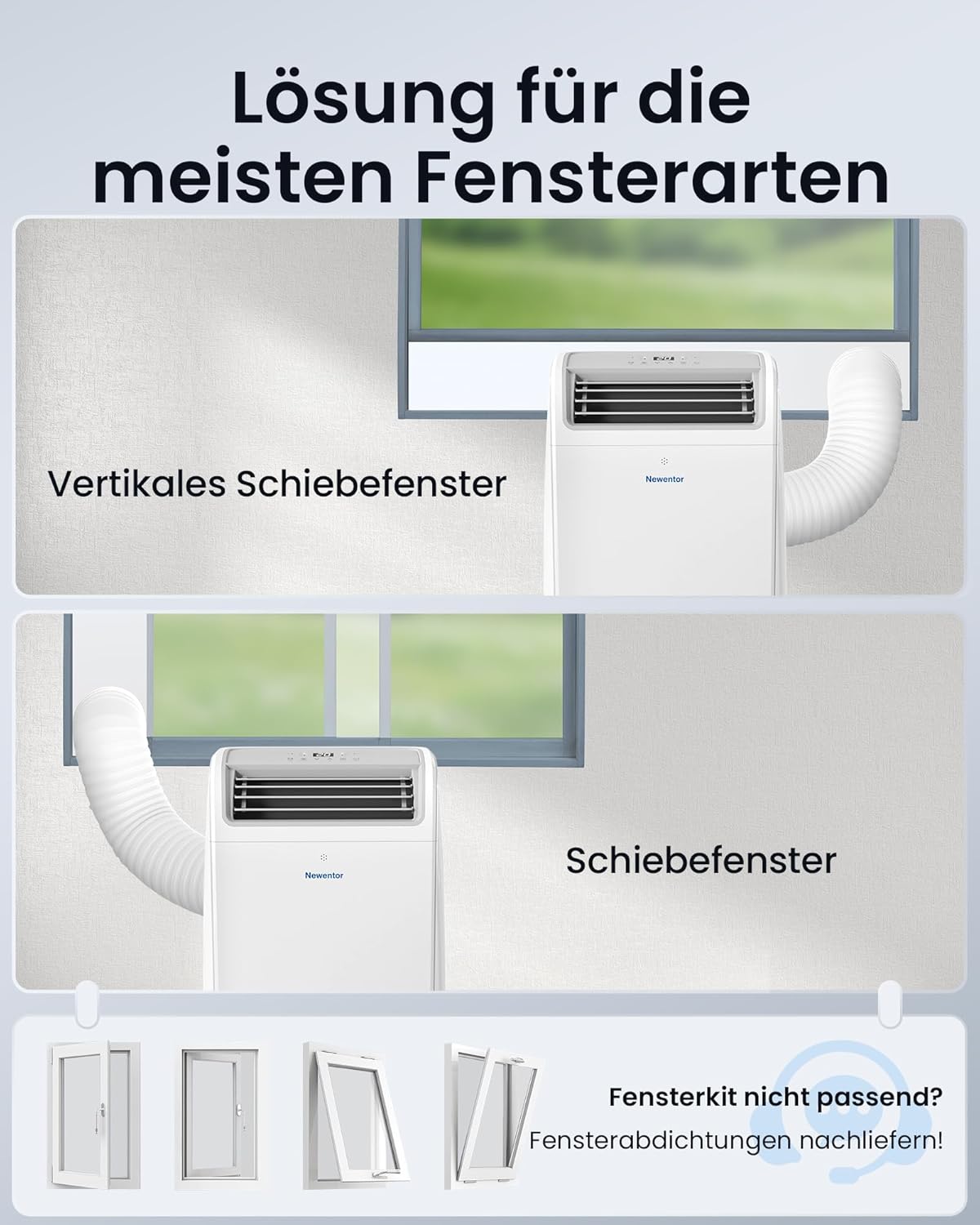 Newentor mobile Klimaanlage 14000 BTU, Klimaanlage mobil mit Abluftschlauch für Räume bis 50㎡, kühlen/entfeuchten/ventilieren mit Fernbedienung
