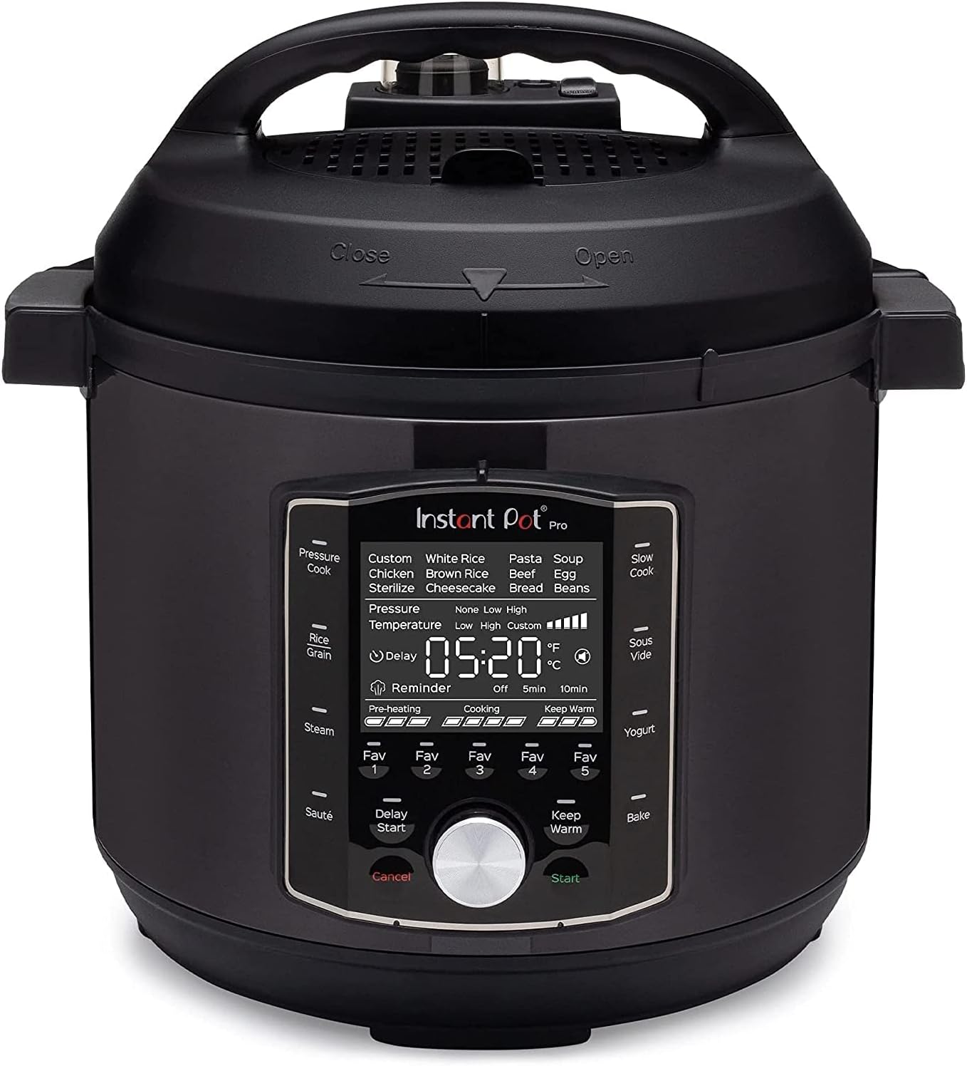 Instant Pot Pro 10-in-1-Elektro-Multikocher 1200 W, 5,7 L – Schnellkochtopf, Schongarer, Reiskocher, Dampfgarer, Sautierpfanne, Sterilisator, Joghurtbereiter, Sous Vide Gert – Schwarzer Edelstahl