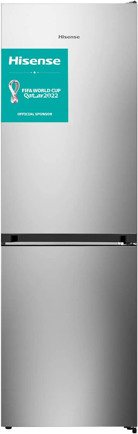 Hisense RB327N4ADD Koelvriescombinatie, EEK D, Total NoFrost, Verwisselbare Deurscharnieren, Flessenrek, 171 Liter Koelgedeelte, 85 Liter Vriesgedeelte, Roestvrijstalen look