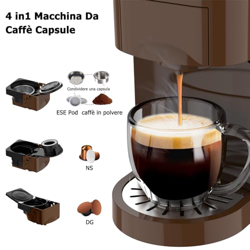 KOTLIE Macchina Da Caffè Capsule 4 in1,Per NES/DG/Caffè Macinato/ESE PadS(44mm),19Bar,800ML(AC 513K) : Amazon.it: Casa e cucina