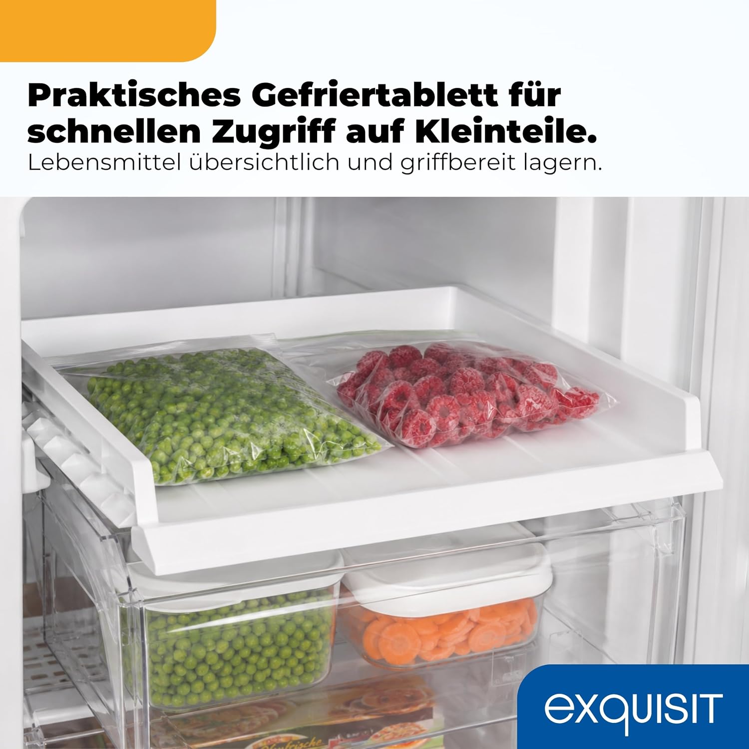 Exquisit Gefrierschrank | 168 l Nutzinhalt, 4 Sterne Gefrierfach, 40 dB, Energieklasse D | manuelle Temperaturregelung, 4 Gefrierschubladen, Gefriertablett | GS5230-H-040D weiss