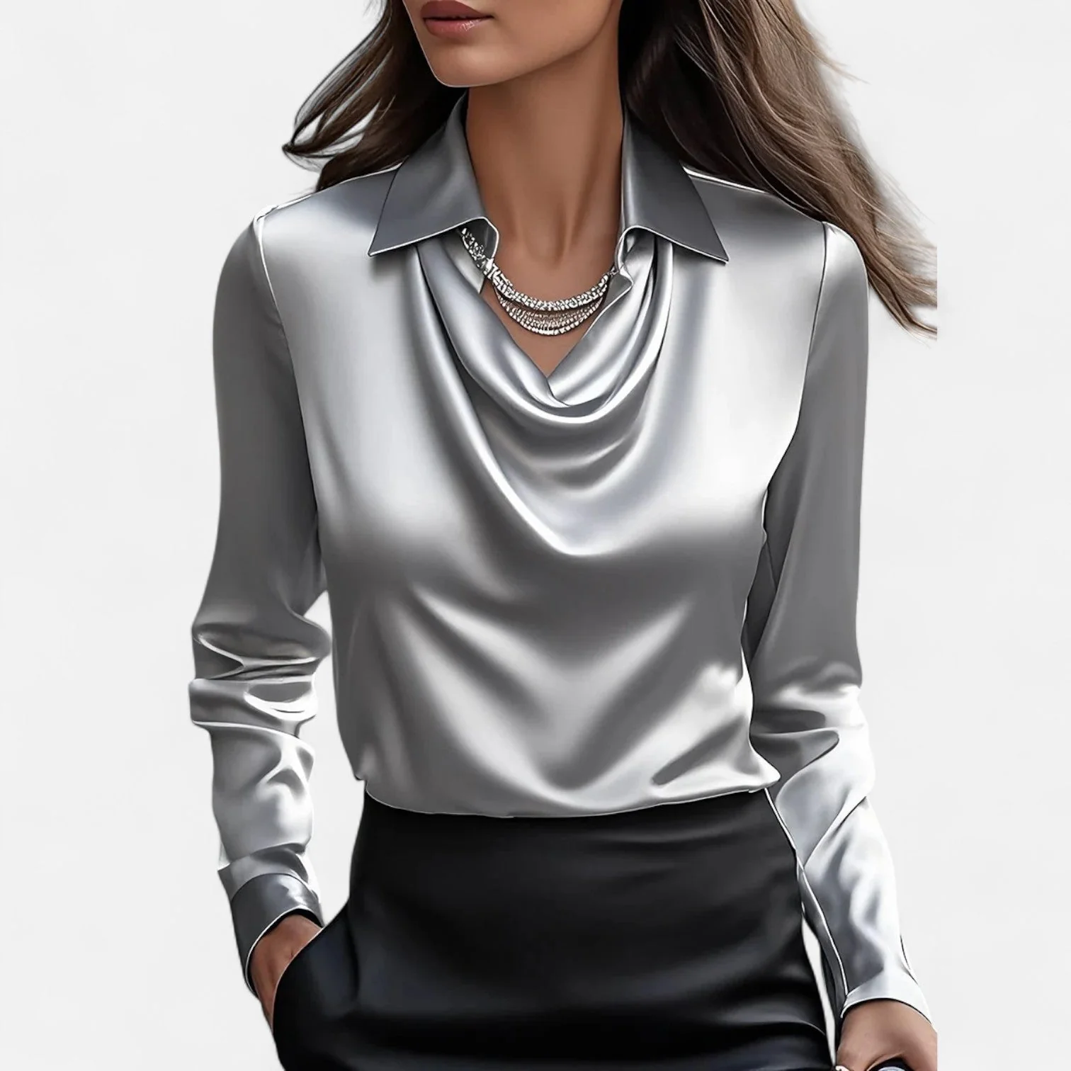 Satinbluse mit Wasserfallausschnitt f��r Damen �C Elegantes Design & Zeitloser Stil