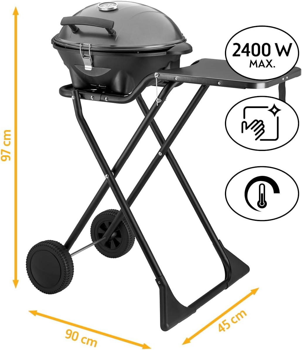 TZS First Austria 2in1 Elektrogrill – extrem stabiler & klappbarer Elektrogrill für Balkon – abnehmbarer 2400 Watt Standgrill mit Deckel, Standfuß & Rädern, Kunststoff/Metall – inkl. Temperaturregler