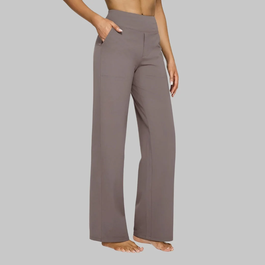 High Waist Hose Damen | Stoffhose mit weitem Bein und praktischen Taschen | Elegante Business Hose f��r B��ro und Alltag