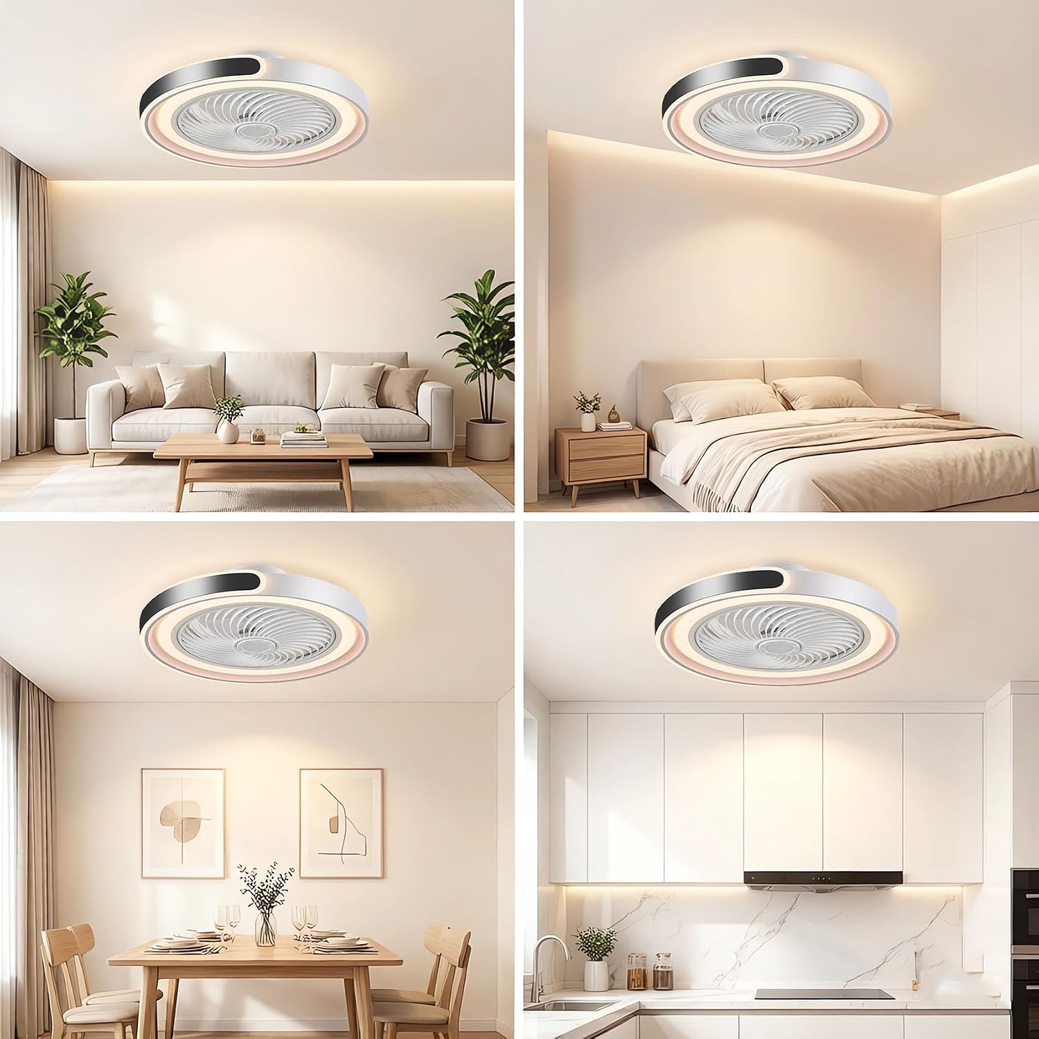 Modernité Rond Ventilateur Plafond Silencieux avec Lumiere,50cm Plafonnier Ventilateur LED Dimmable APP,Minuterie,6 Vitesses,pour Salon Chambre Salle à Manger Cuisine lampe(Black)