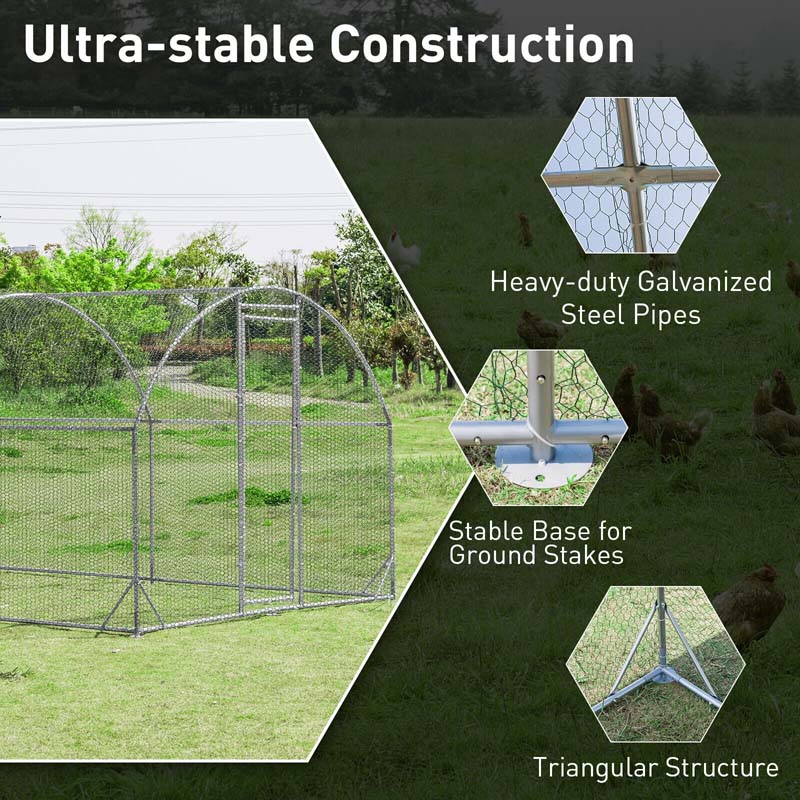 Eletriclife 19 Feet Large Metal Chicken Coop Outdoor Galvanized Dome Cage with Cover
