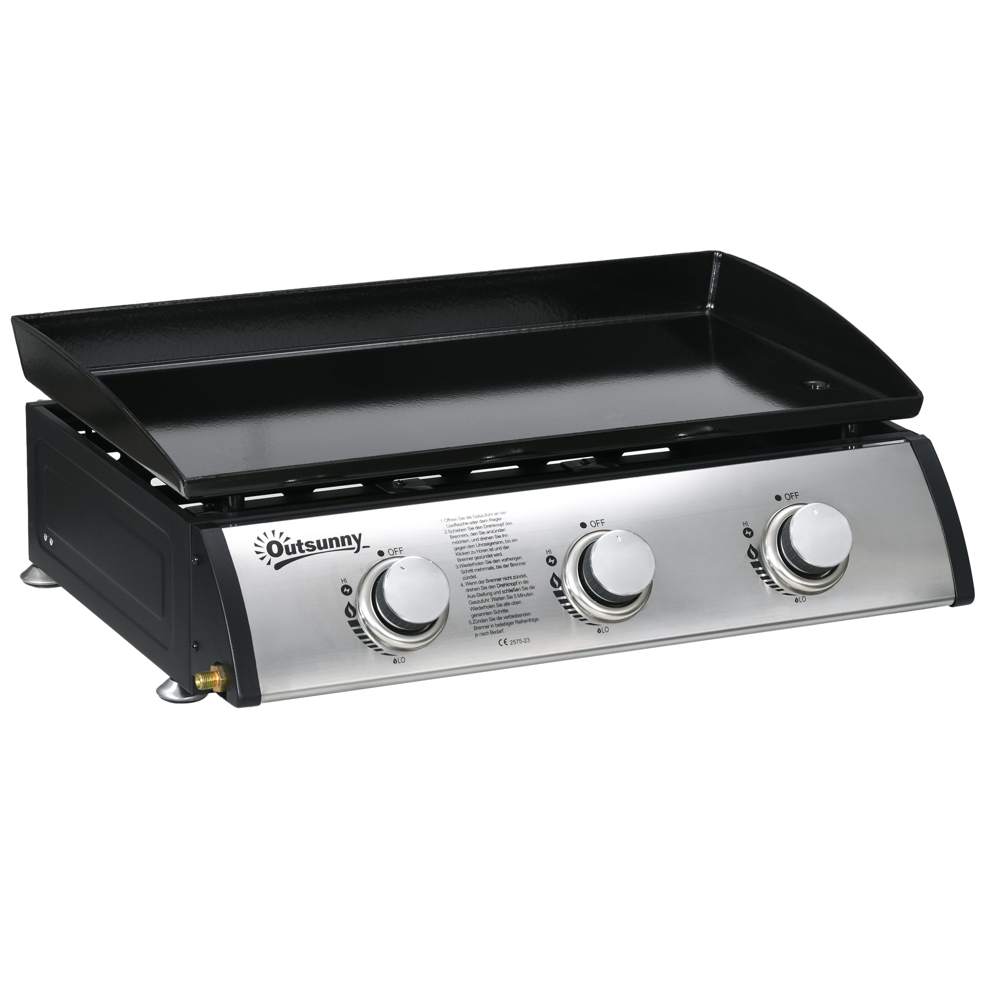 Gasbarbecue met Deksel, 3 Branders, Vetopvangbakje, antikleef-plaat, 63x47x25 cm, Zwart/Zilver