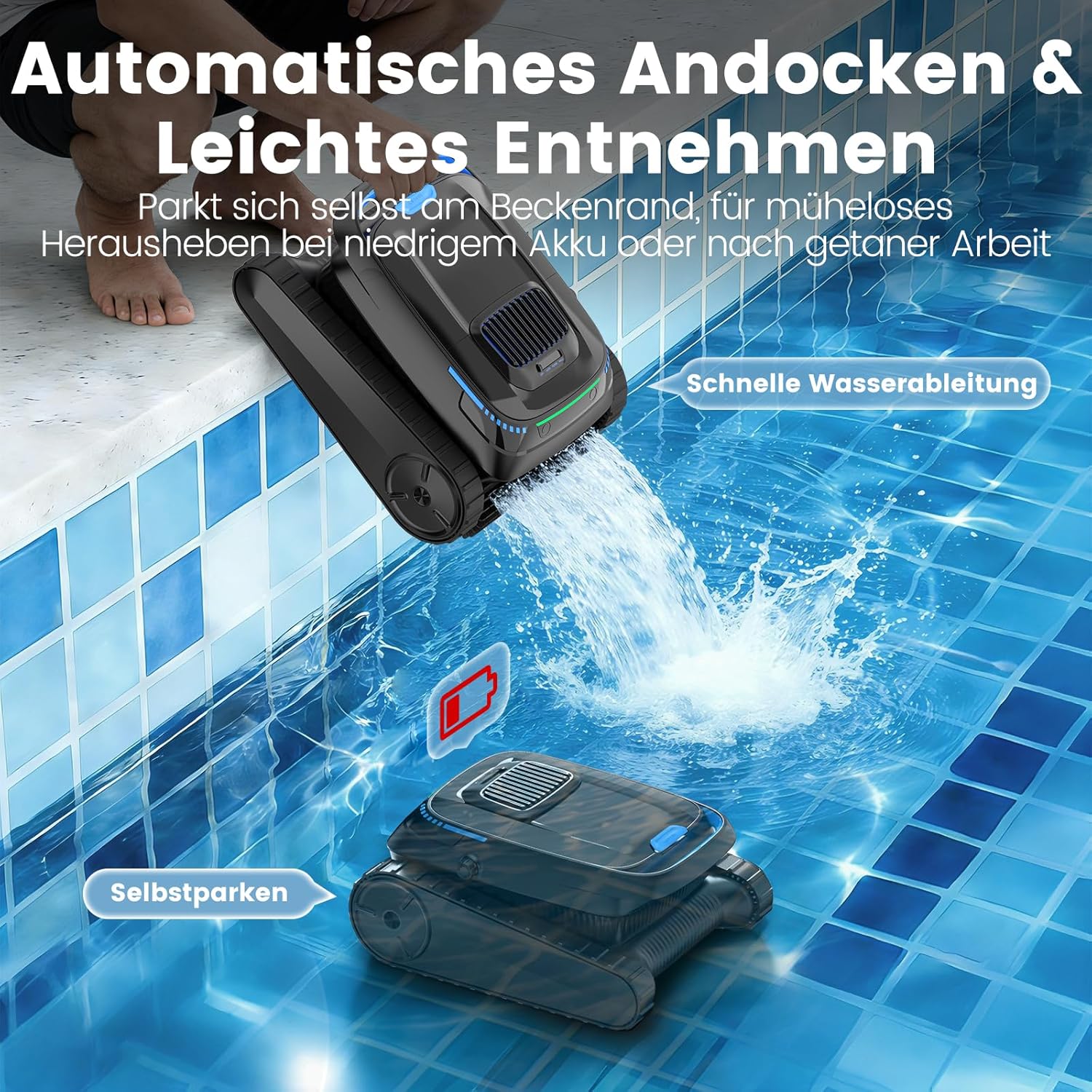 (2026 Neu) Poolroboter, Akku Poolsauger Kabelloser, PC10 Poolroboter Boden und Wand Wasserlinie, 18927 LPH Saugkraft, Intelligenten Navigation, Poolreiniger für Aufstellpool bis 170㎡