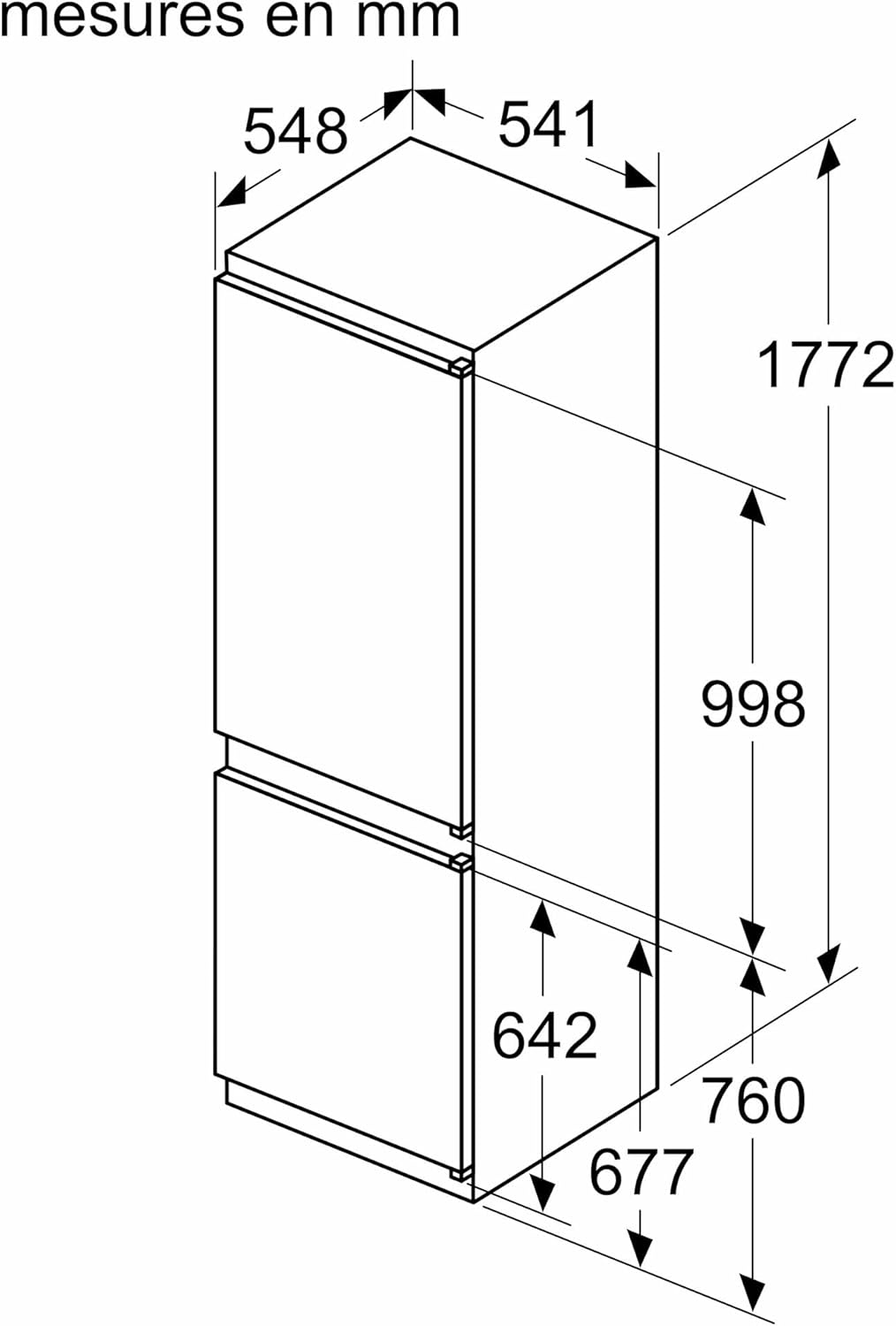 Bosch KIV86VSE0, Série 4, Réfrigérateur congélateur, Encastrable, 177.2 x 54.1 cm, 183 L / 84 L