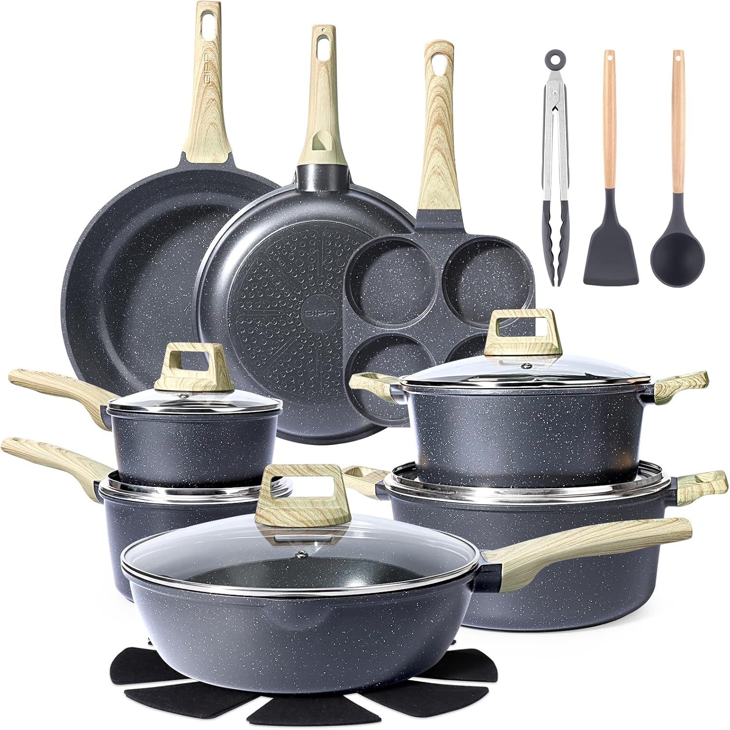 GiPP Non-Stick Ceramic Cookware Set, 17-Piece - Safe & Healthy Kitchen Essentials