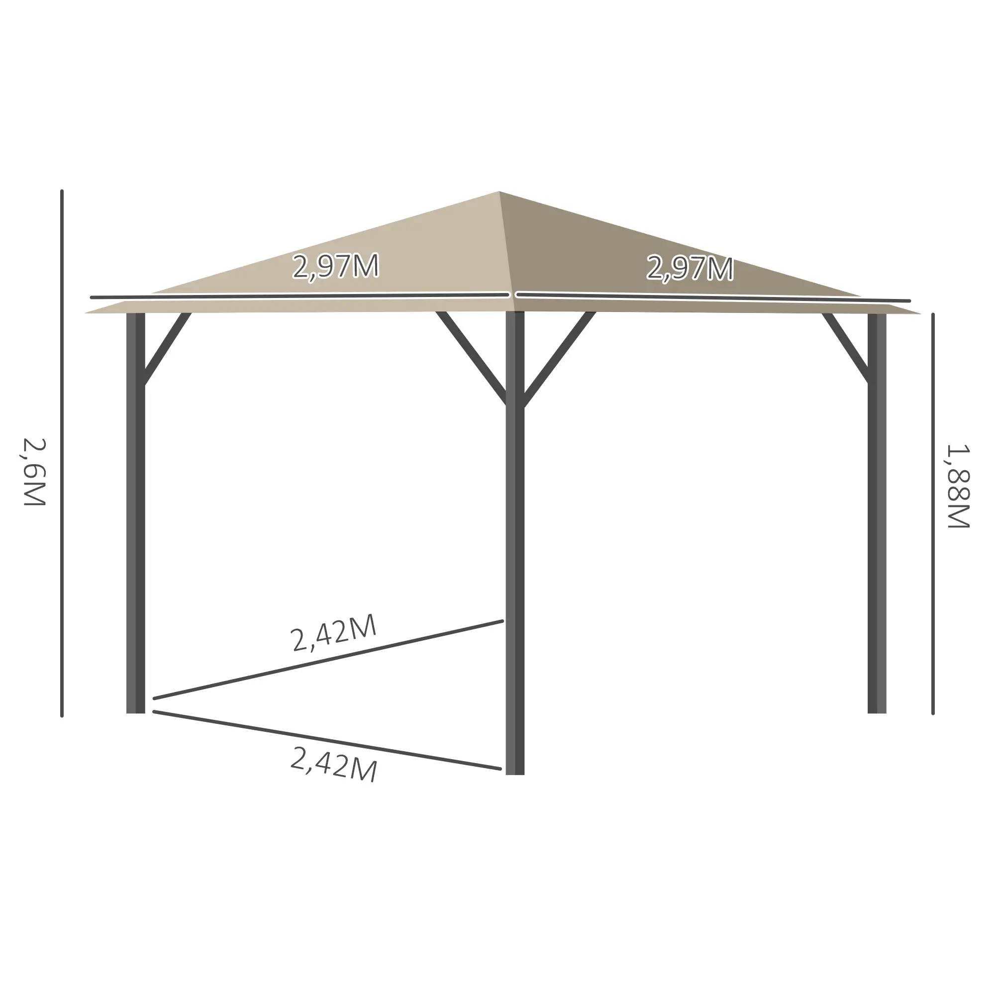 Outsunny Paviljoen 3x3 m met zijwanden en ventilatie Khaki