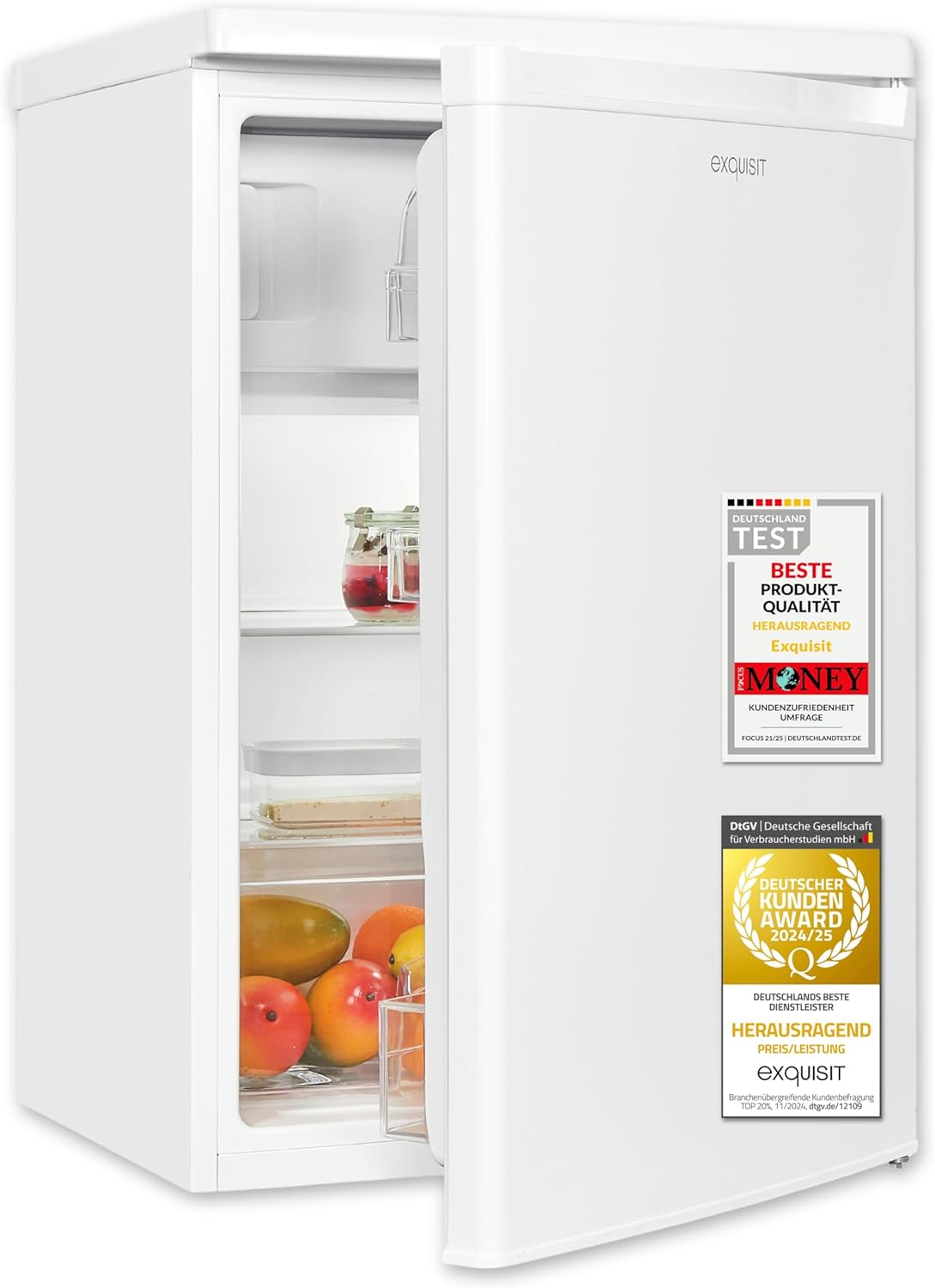 Exquisit Kühlschrank mit Gefrierfach, 109 Liter, kleiner Kühlschrank, 85 cm hoch, freistehend, Kompakt, KS516-4-E-040E weiss