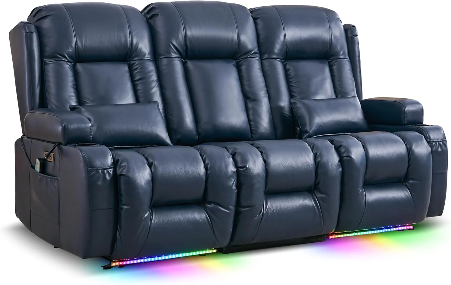 TUNYI Power Loveseat Recliner Sofa with Massage & Heat Home Theater Seating with Console Electric Recliner RV Sofa with USB/Outlet/Storage/Side Pocket/LED Light/Speaker (Brown. Loveseat)