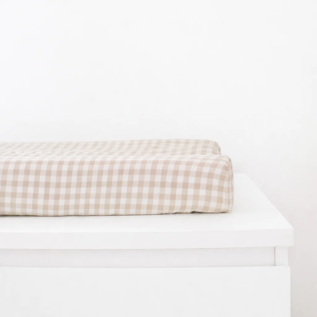 Beige Gingaham Changing Pad Cover