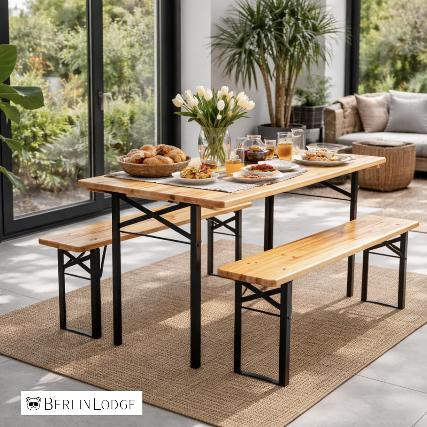 CHEFGASTRO Bierzeltgarnitur Wiesn klein & klappbar 116 cm breit 3-teilig 1x Tisch & 2X Bierbank, lackiertes Holz, Festzeltgarnitur kurz Gartenmöbel-Set Kinder Sitzgarnitur Innen & Außenbereich