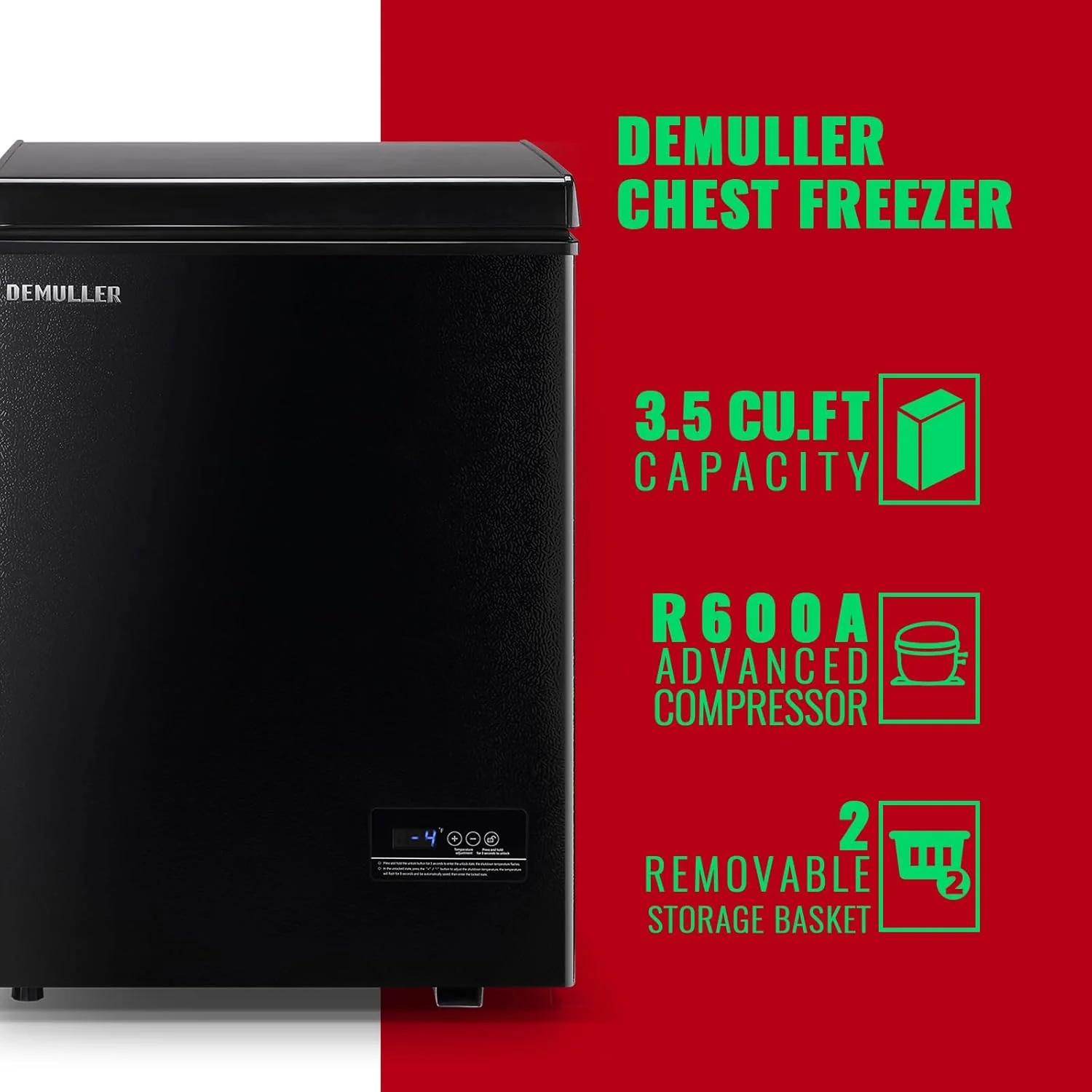 Chest Freezer 5.0Cubic Feet Deep Freezer Freestanding Freezers Removable Stainless Steel Basket