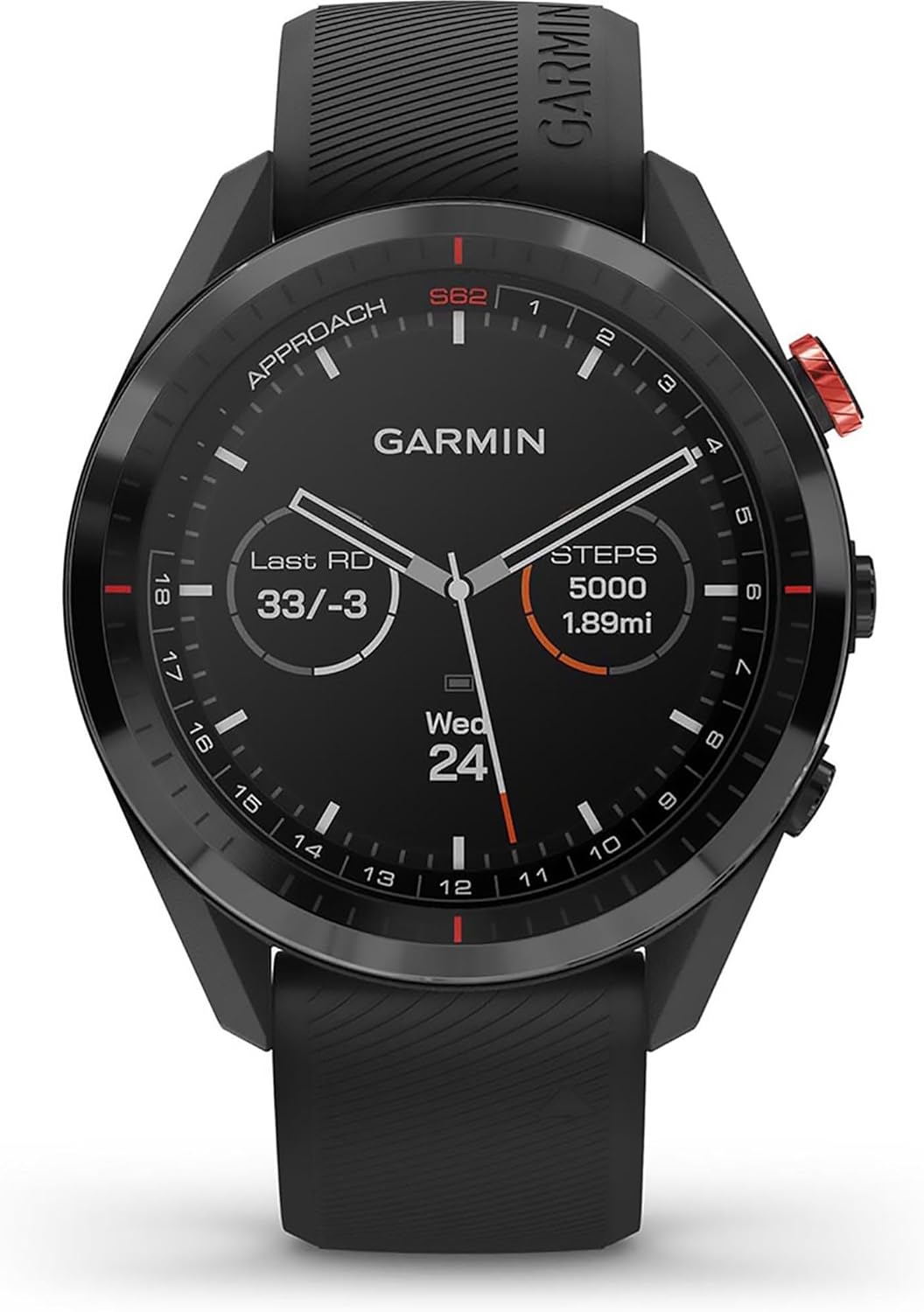 010-02200-00 Approach S62, Premium-Golf-GPS-Uhr, integrierter virtueller Caddie, Mapping und Vollfarbbildschirm, Schwarz