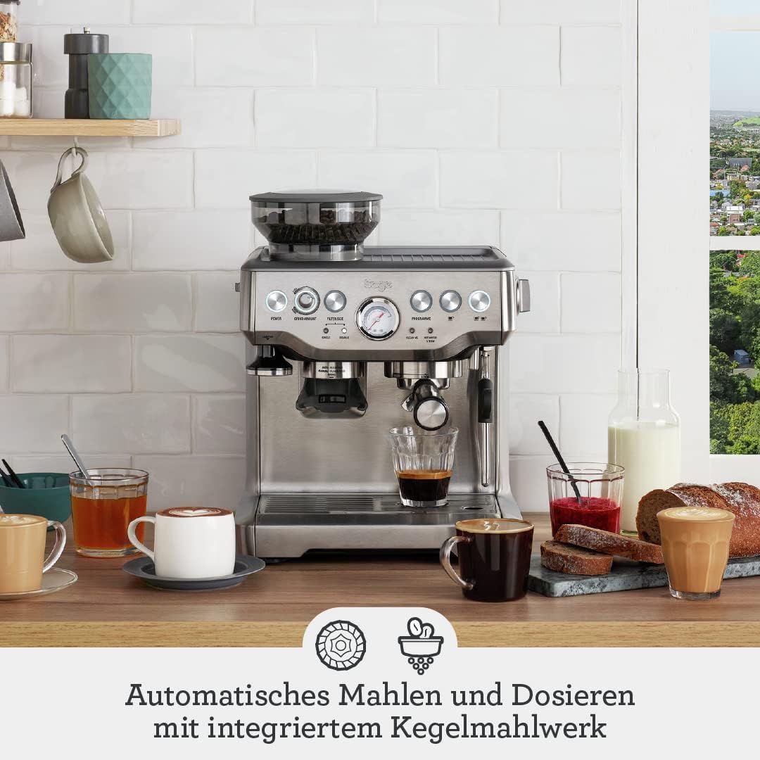 Sage - The Barista Express - Kaffeemaschine mit manuellem Milchaufschäumer & integriertem Mahlwerk - 16 Mahlgradeinstellungen, automatisches Mahlen, individueller Milchschaum - Schwarzer Trüffel