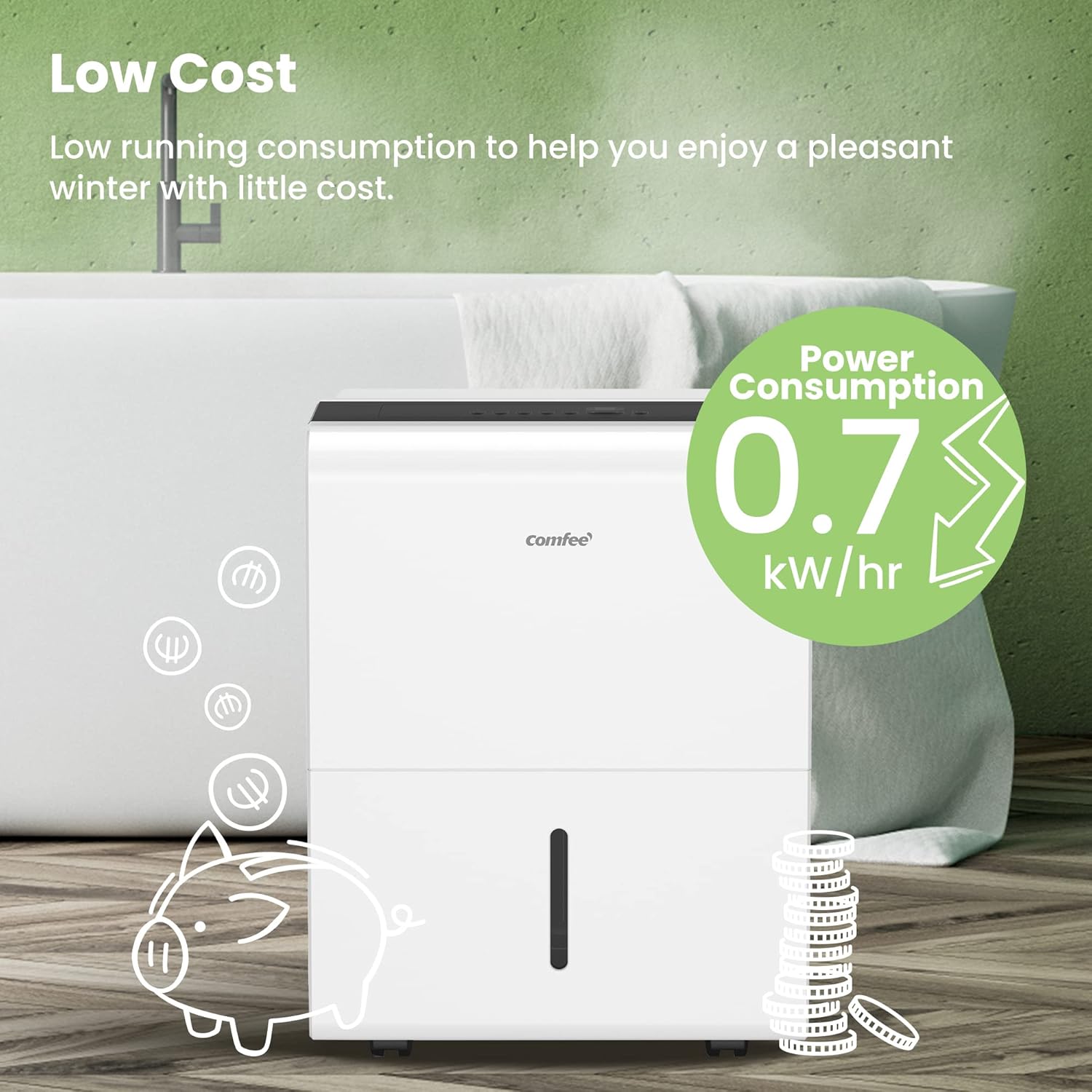 Comfee Luftentfeuchter, 30L/24h, Raumgröße ca. 180m³(80m²), Intelligenter Entfeuchtermodus, 24H Timer, Wassertank 3L, MDDP-30DEN7